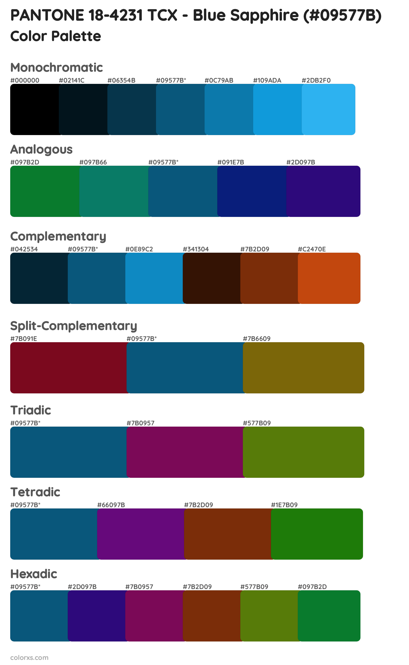 PANTONE 18-4231 TCX - Blue Sapphire Color Scheme Palettes
