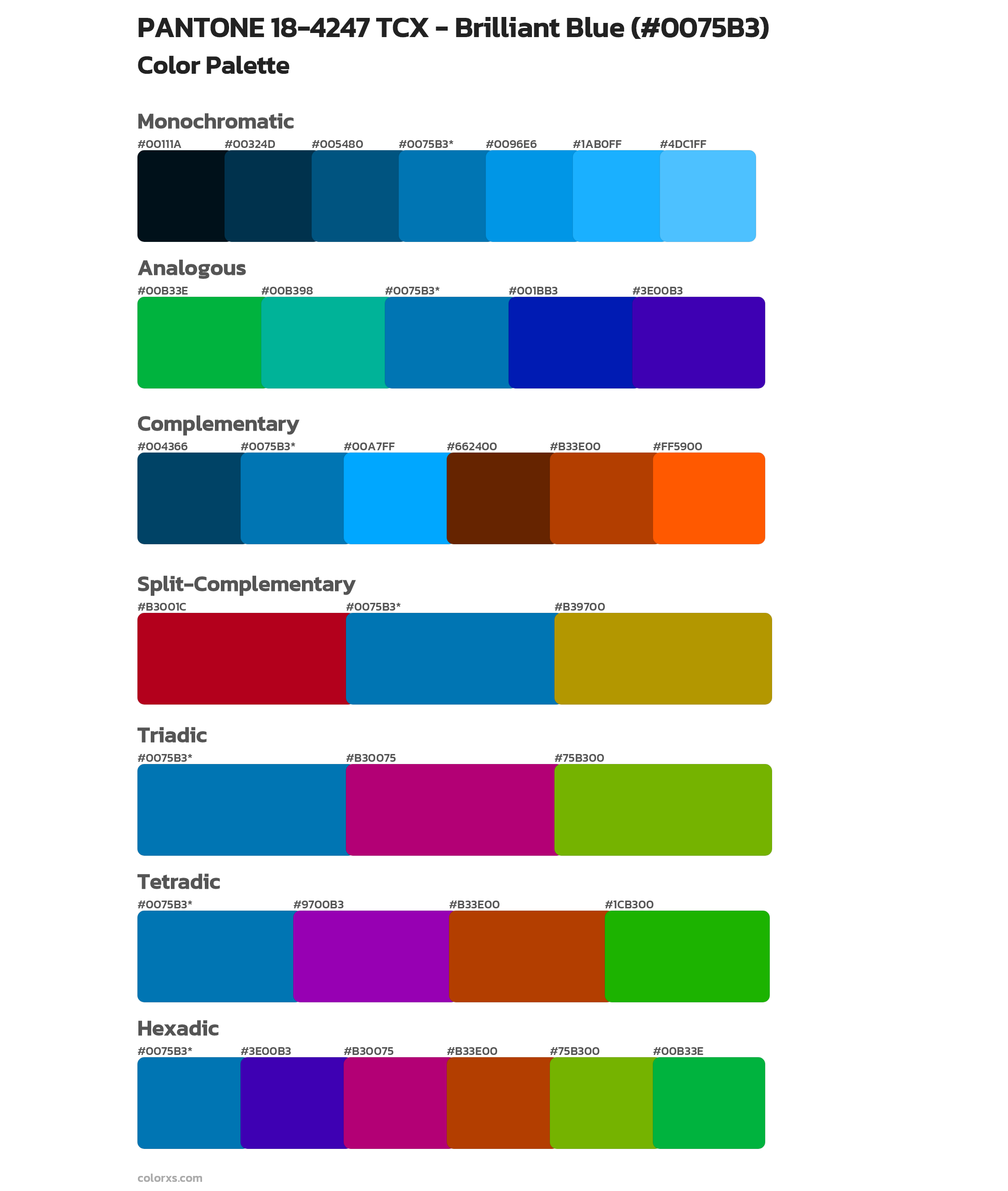 PANTONE 18-4247 TCX - Brilliant Blue Color Scheme Palettes