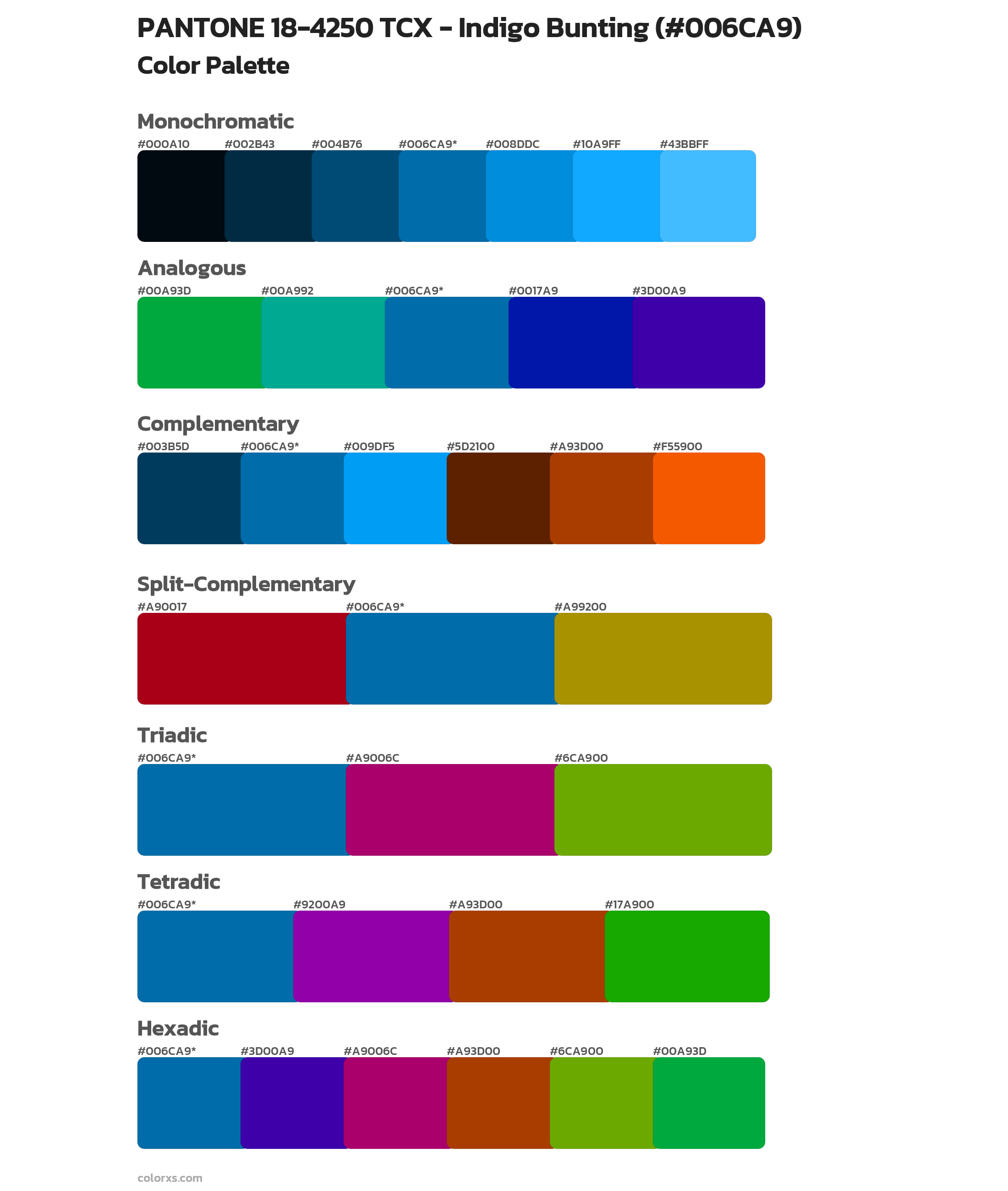 PANTONE 18-4250 TCX - Indigo Bunting Color Scheme Palettes