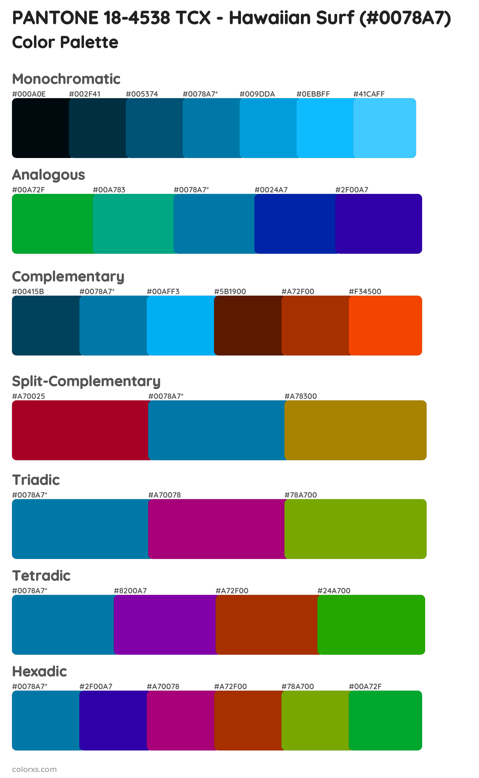 PANTONE 18-4538 TCX - Hawaiian Surf Color Scheme Palettes