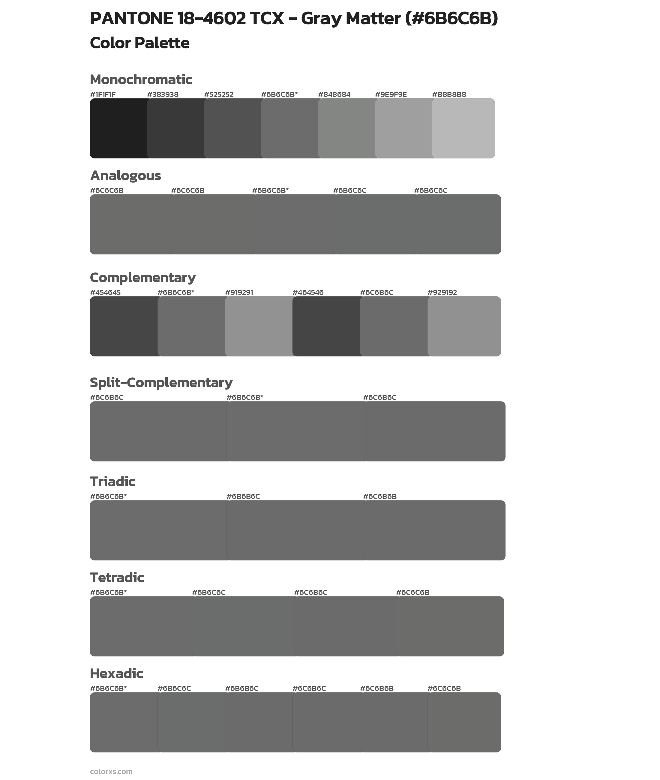 PANTONE 18-4602 TCX - Gray Matter Color Scheme Palettes