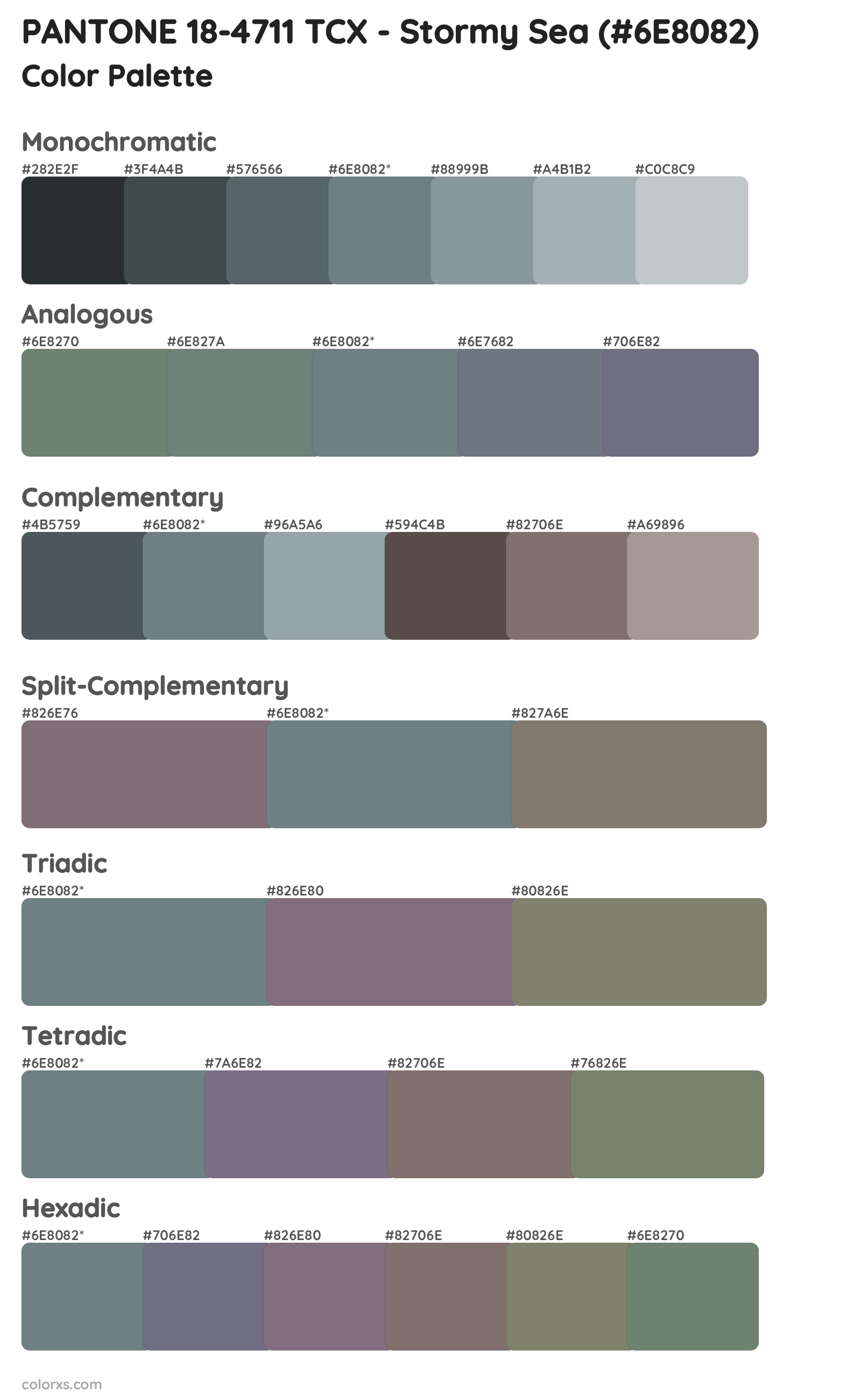 PANTONE 18-4711 TCX - Stormy Sea Color Scheme Palettes