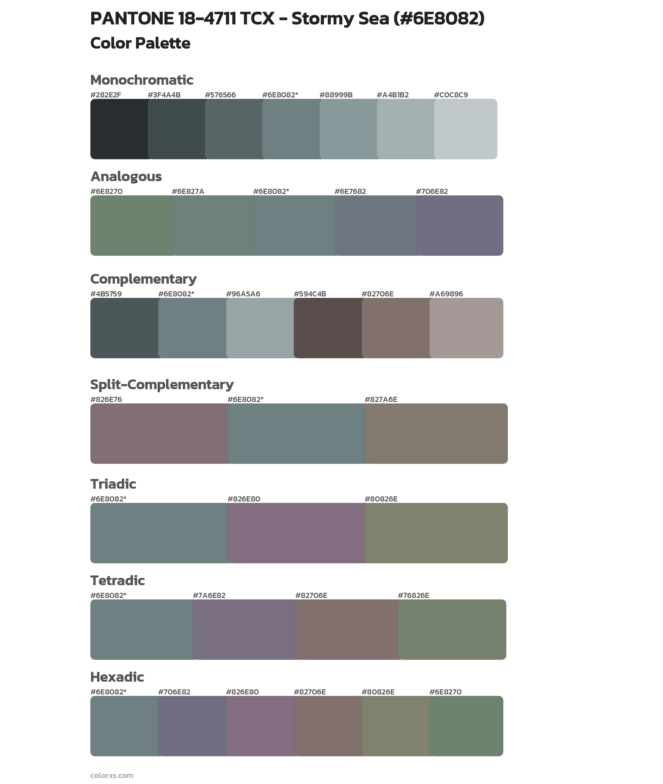 PANTONE 18-4711 TCX - Stormy Sea Color Scheme Palettes