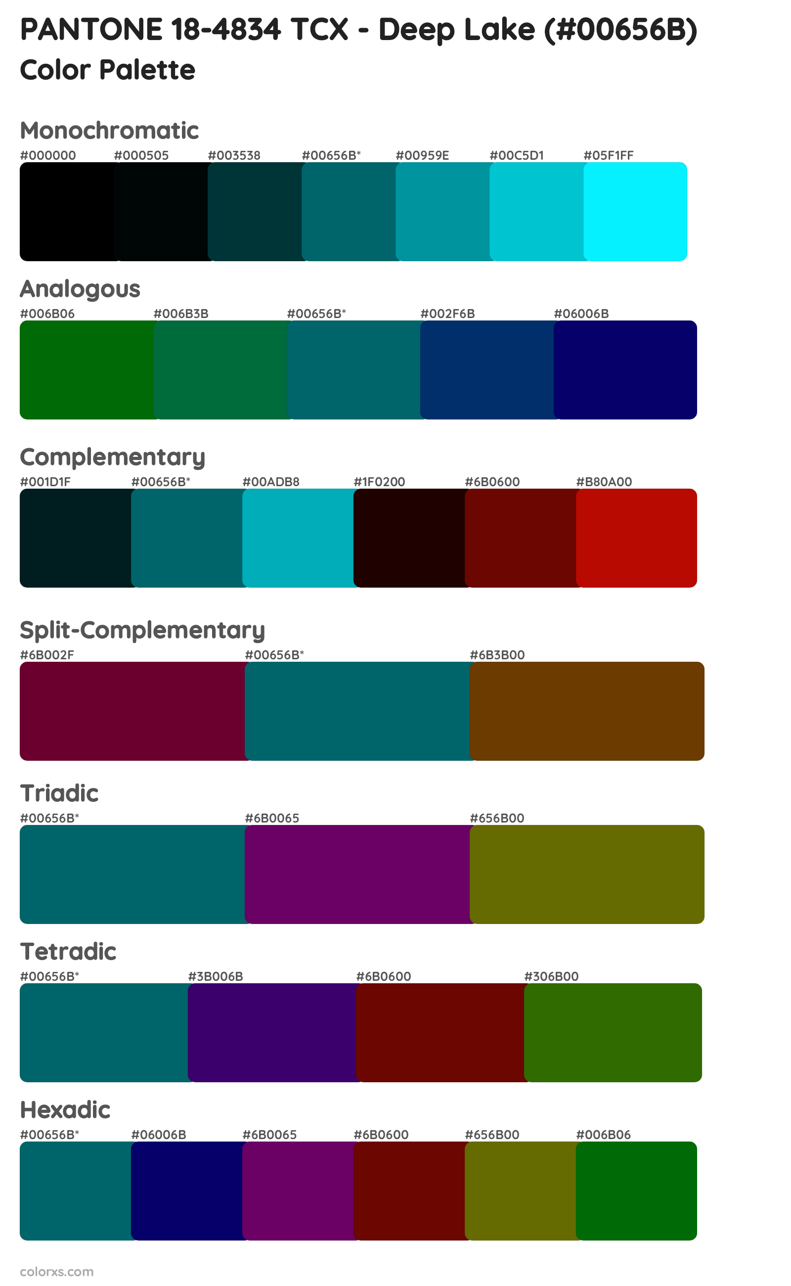 PANTONE 18-4834 TCX - Deep Lake Color Scheme Palettes