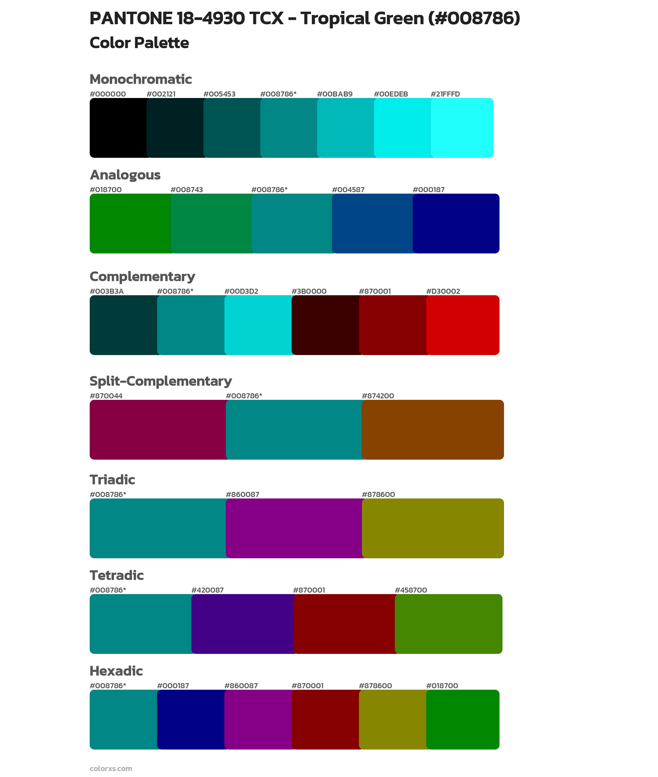 PANTONE 18-4930 TCX - Tropical Green Color Scheme Palettes