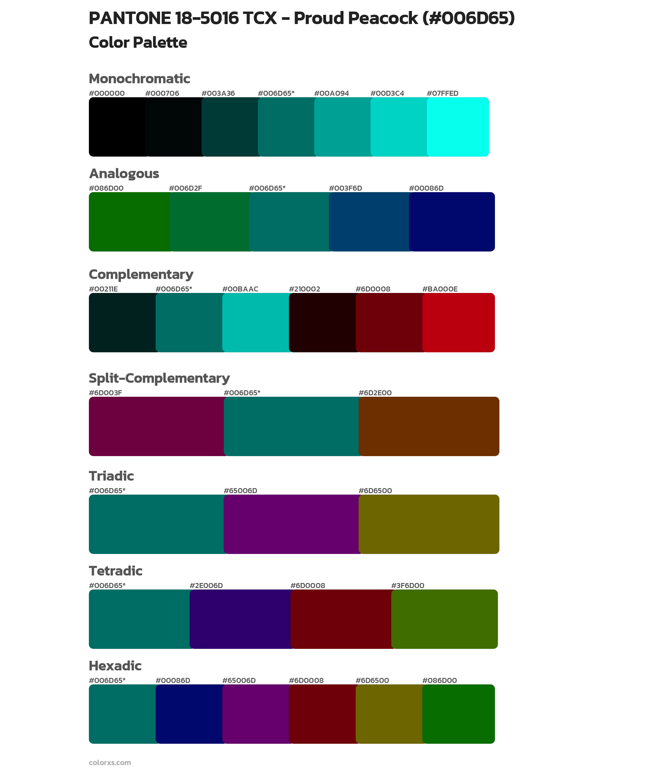 PANTONE 18-5016 TCX - Proud Peacock Color Scheme Palettes