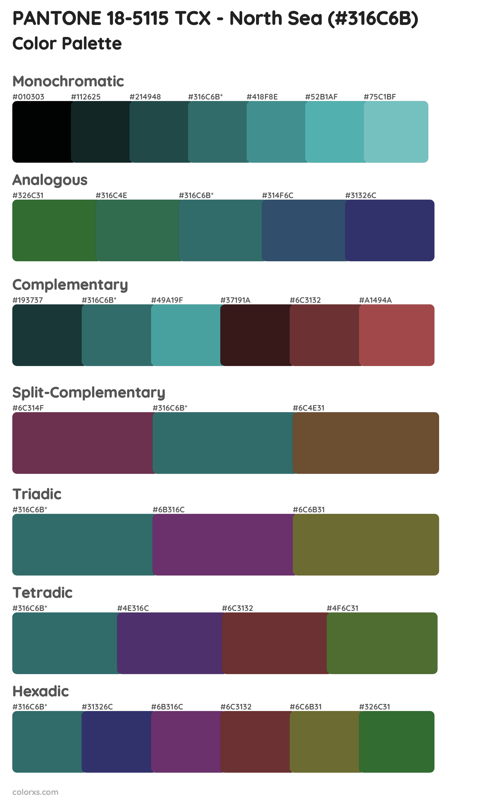 PANTONE 18-5115 TCX - North Sea Color Scheme Palettes