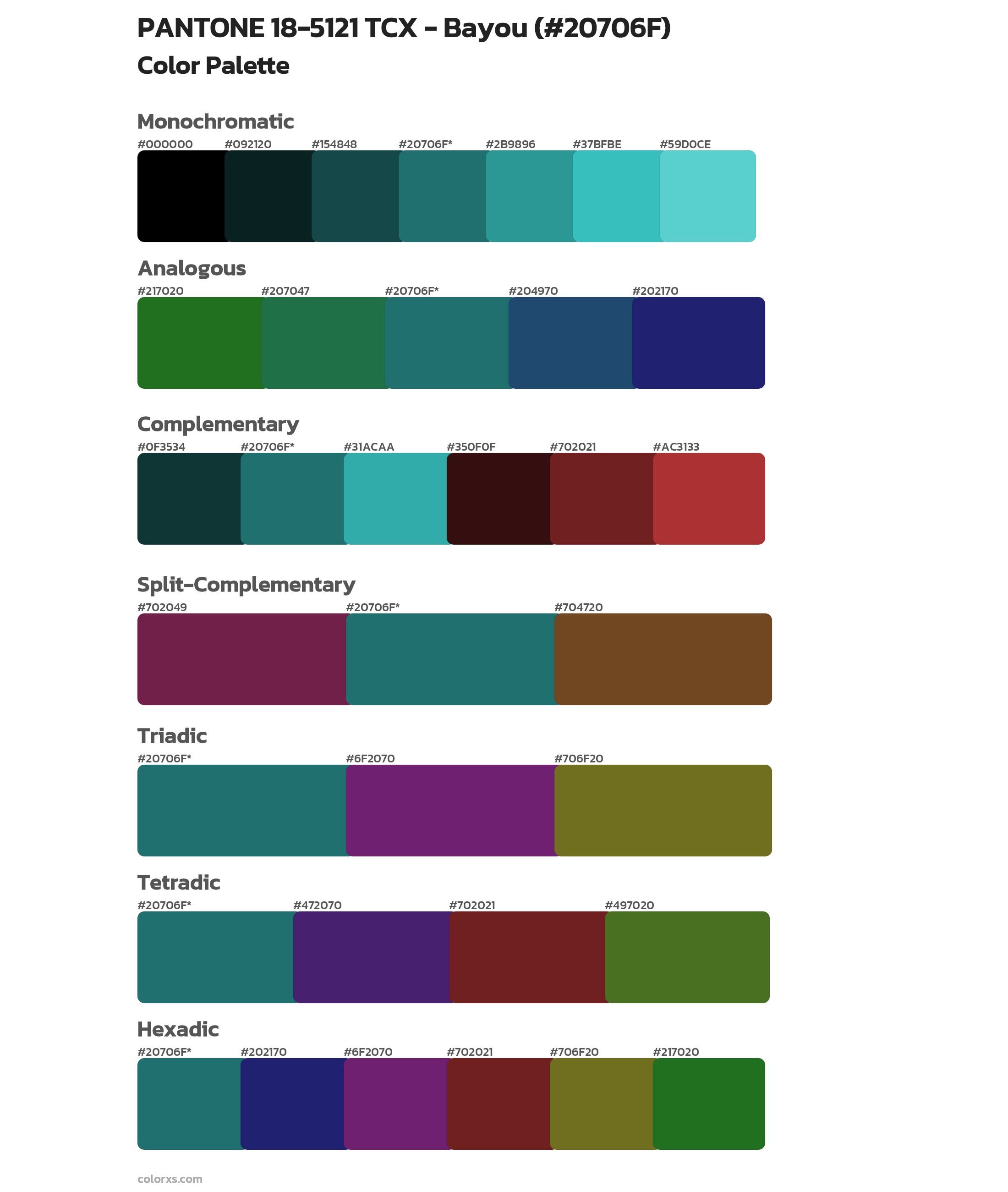PANTONE 18-5121 TCX - Bayou Color Scheme Palettes
