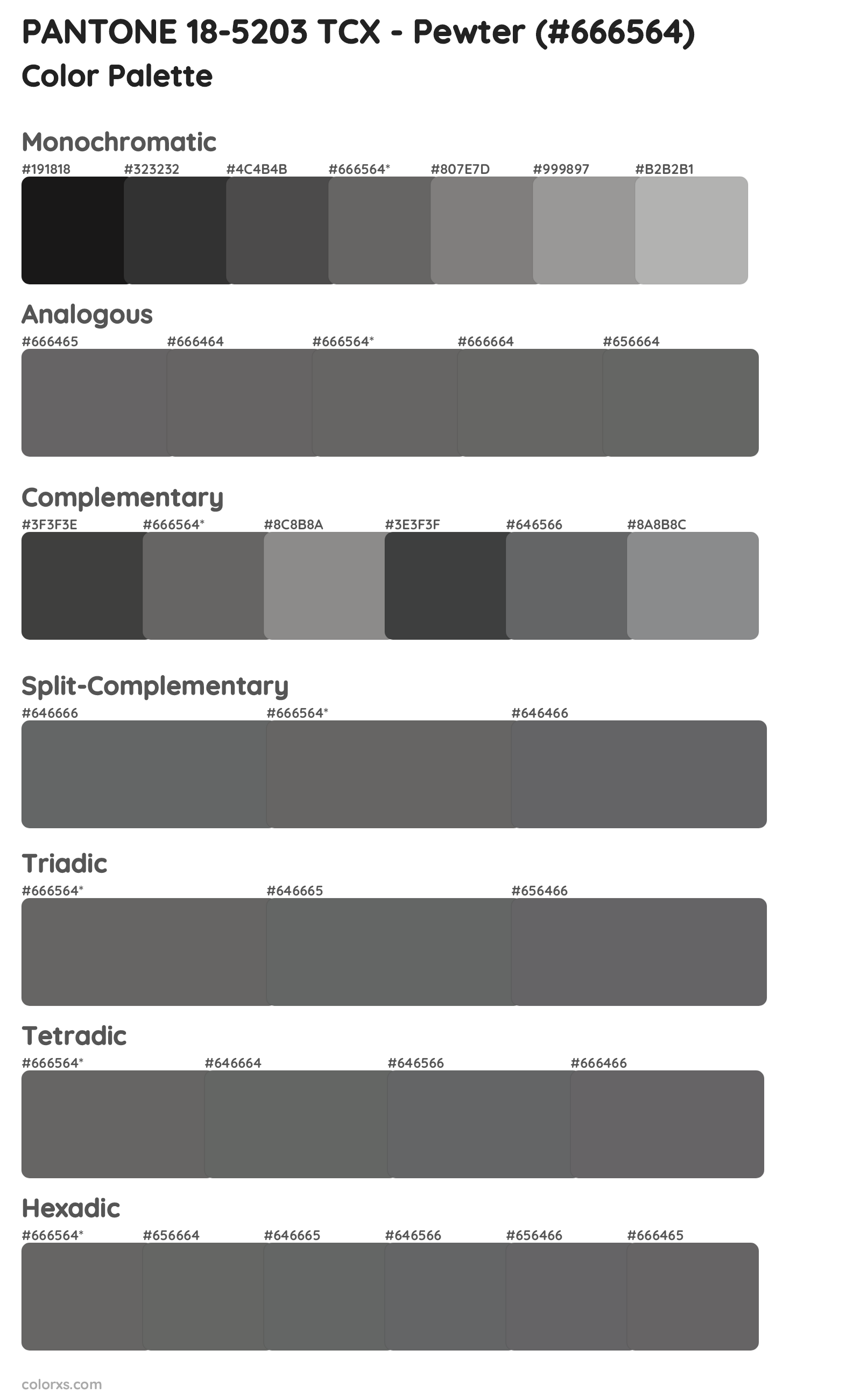 PANTONE 18-5203 TCX - Pewter Color Scheme Palettes