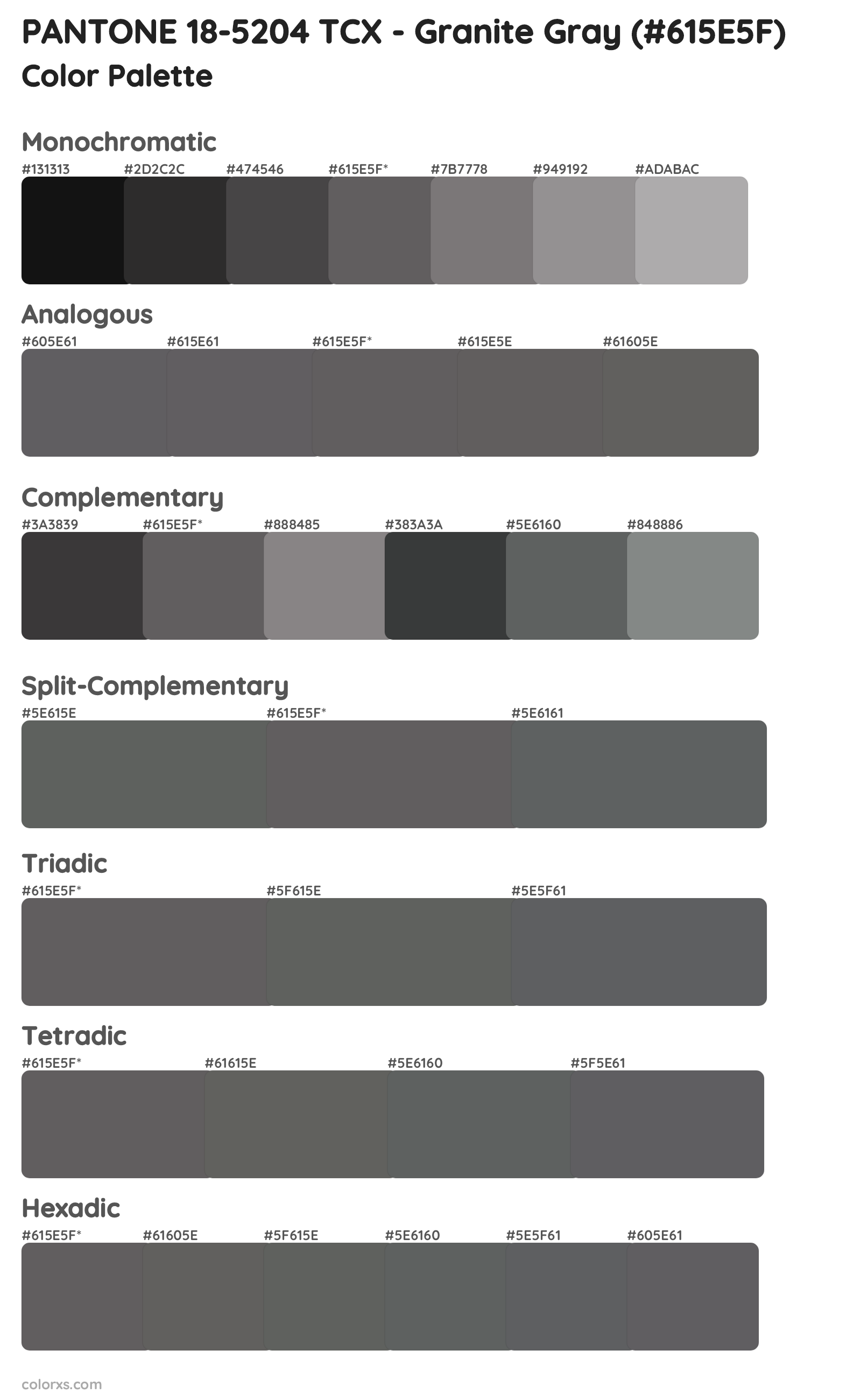 PANTONE 18-5204 TCX - Granite Gray Color Scheme Palettes