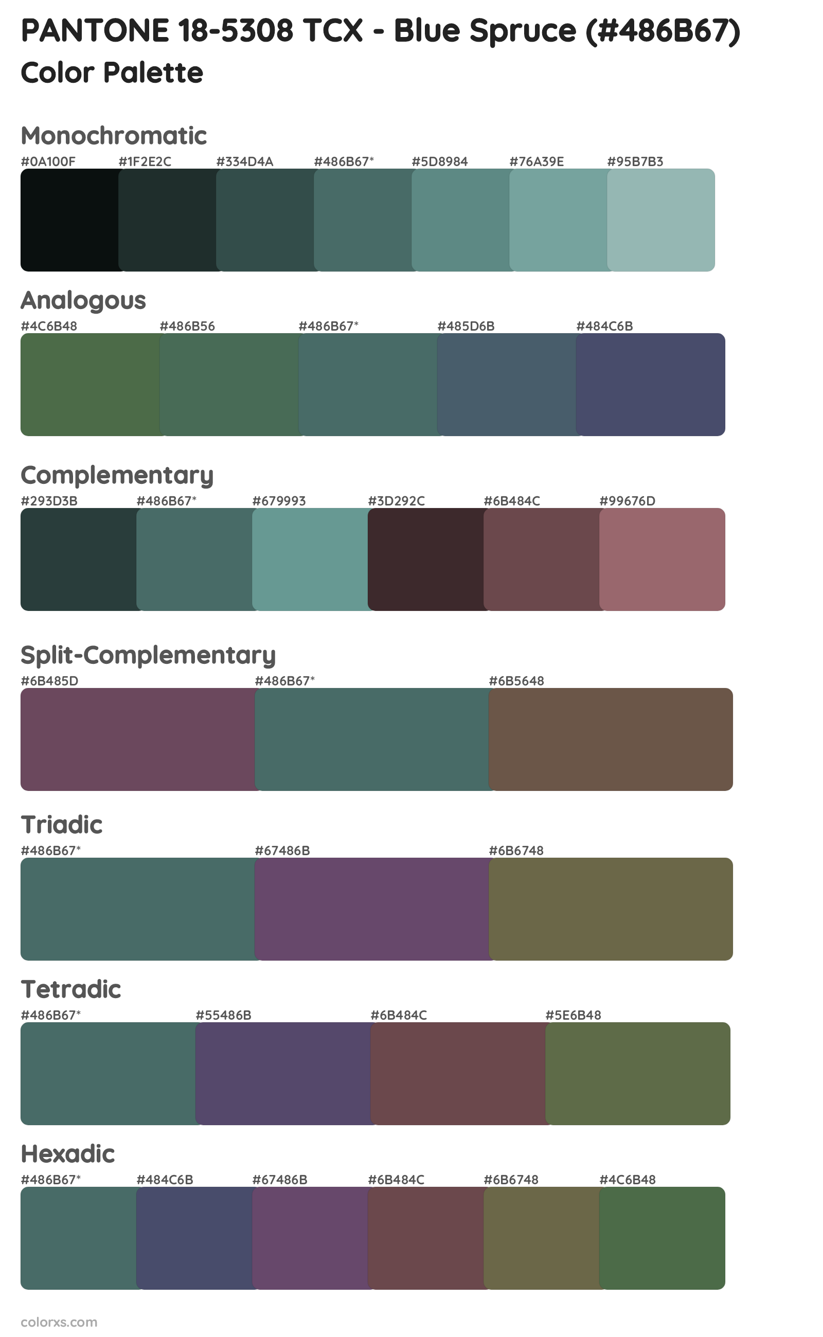 PANTONE 18-5308 TCX - Blue Spruce Color Scheme Palettes