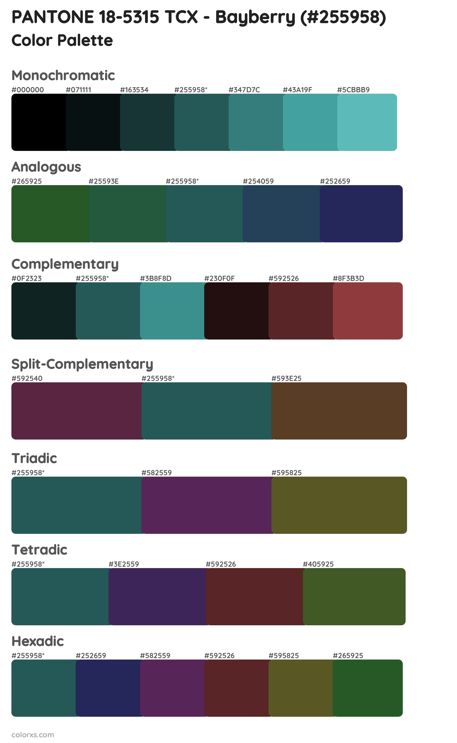 PANTONE 18-5315 TCX - Bayberry Color Scheme Palettes
