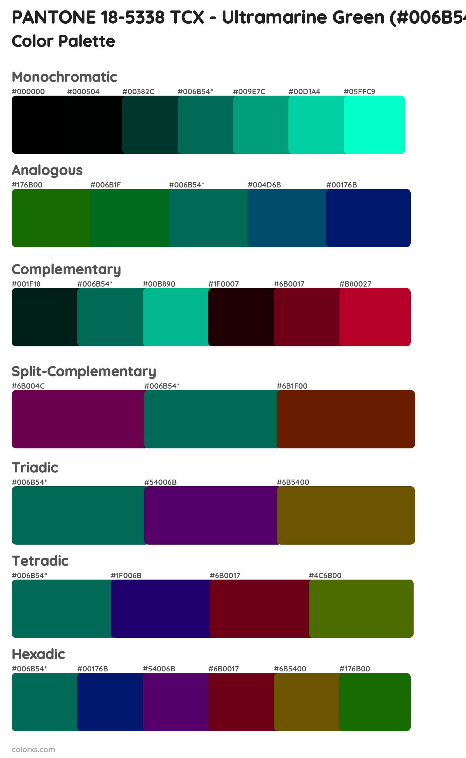 PANTONE 18-5338 TCX - Ultramarine Green Color Scheme Palettes