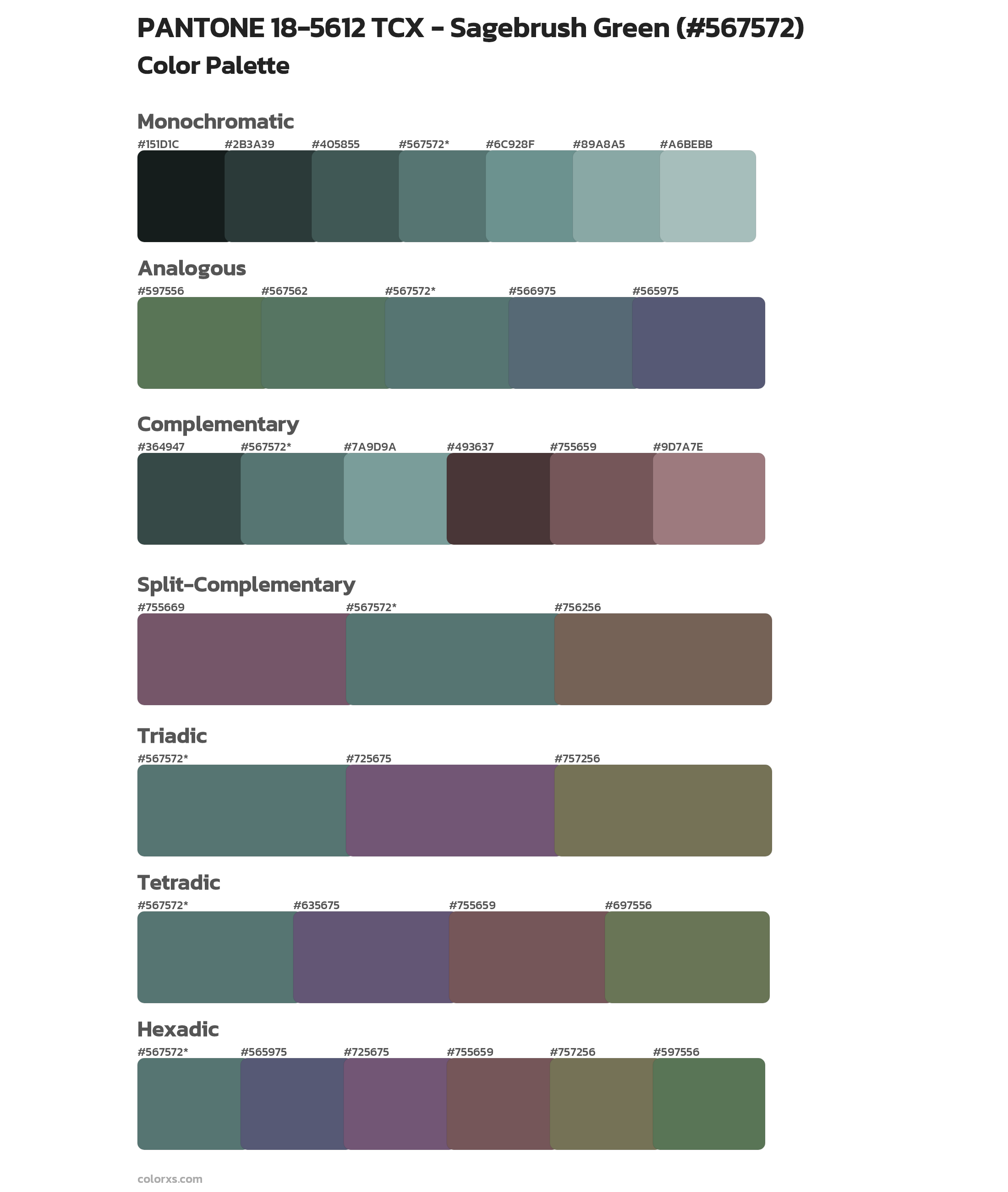 PANTONE 18-5612 TCX - Sagebrush Green Color Scheme Palettes