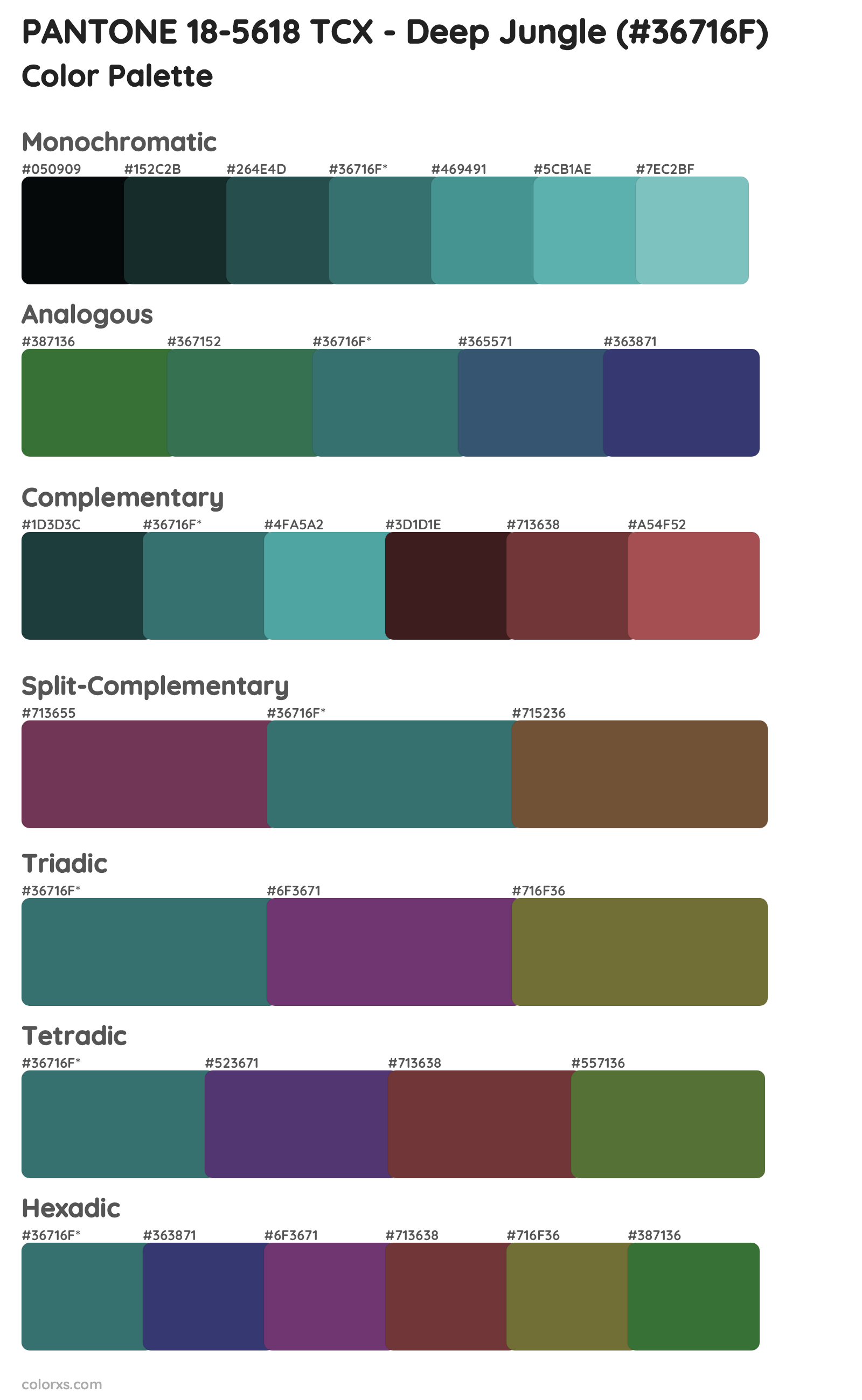 PANTONE 18-5618 TCX - Deep Jungle Color Scheme Palettes