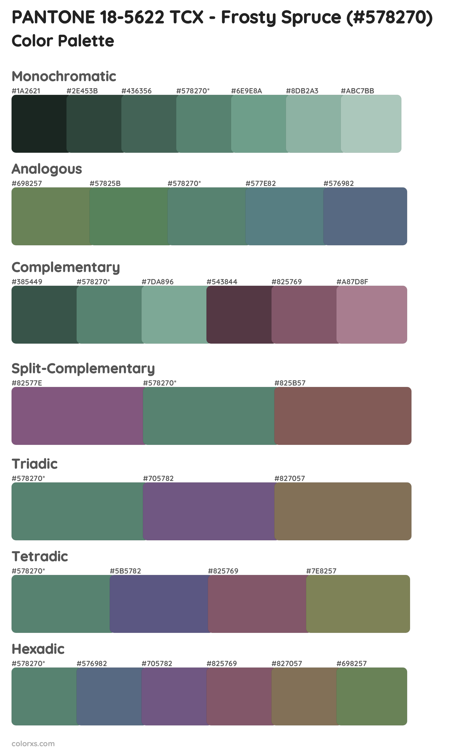 PANTONE 18-5622 TCX - Frosty Spruce Color Scheme Palettes