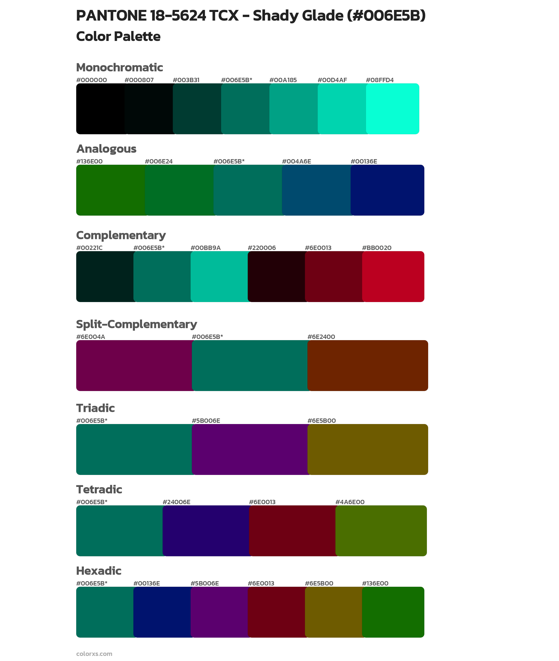 PANTONE 18-5624 TCX - Shady Glade Color Scheme Palettes