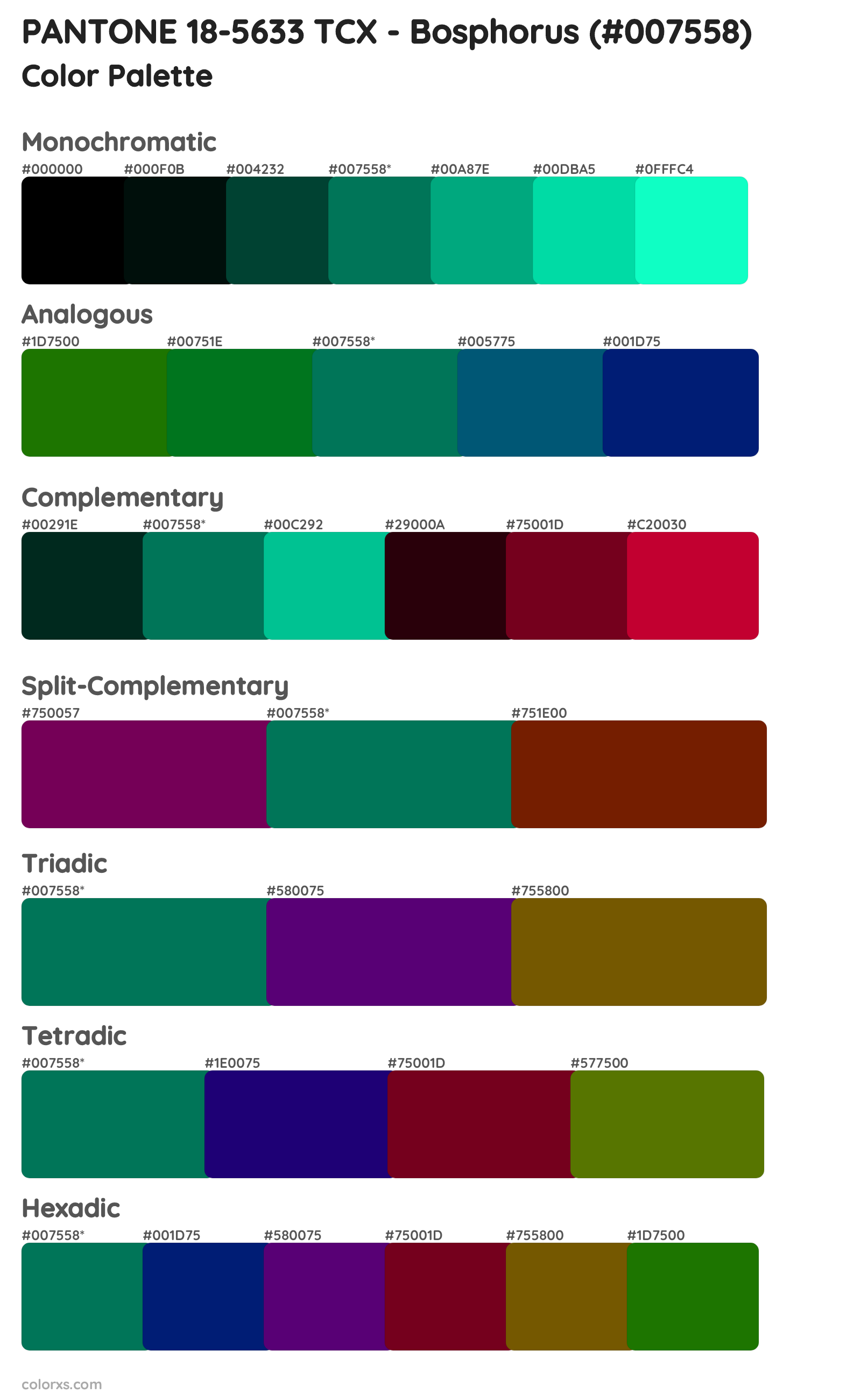 PANTONE 18-5633 TCX - Bosphorus Color Scheme Palettes