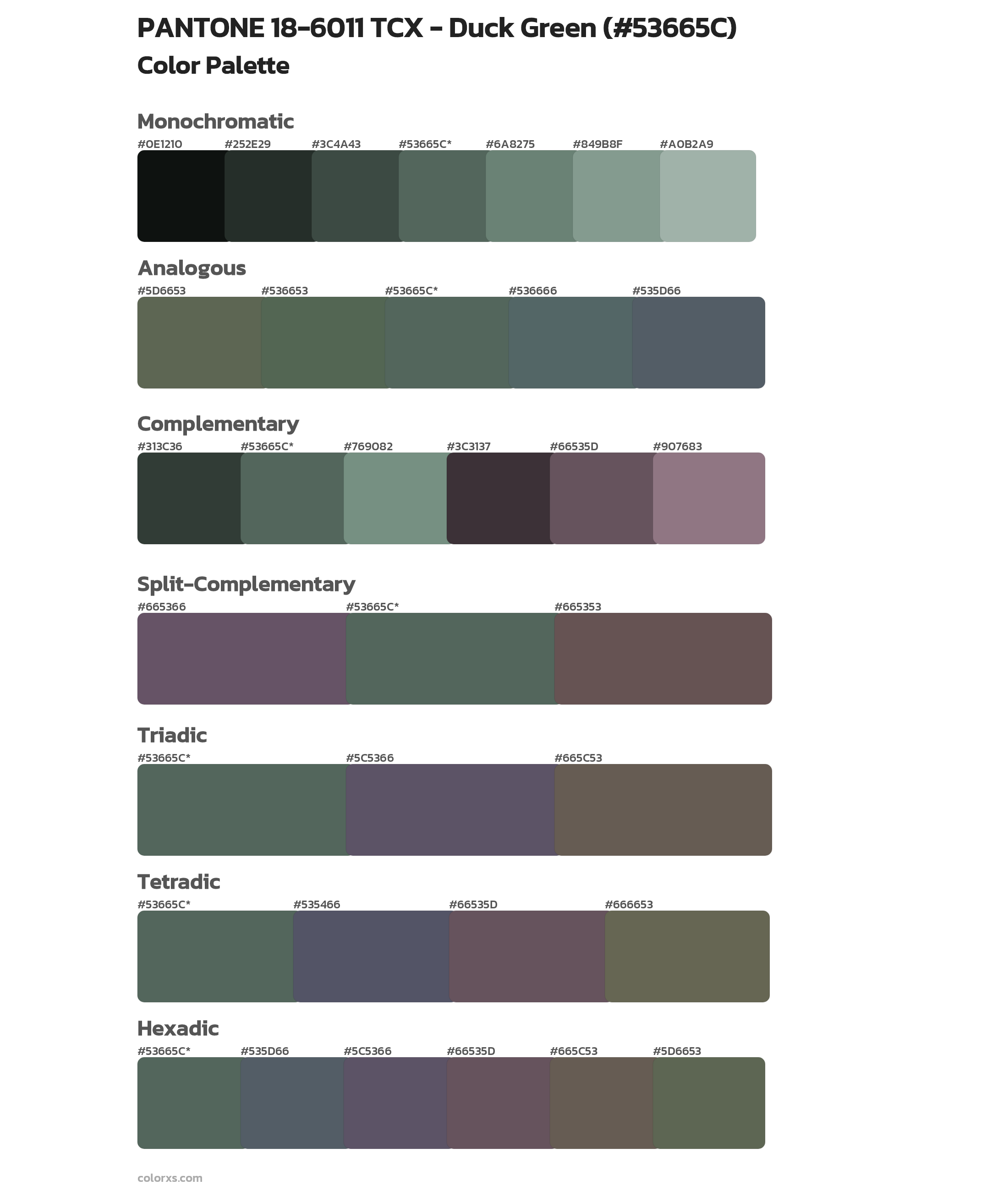PANTONE 18-6011 TCX - Duck Green Color Scheme Palettes