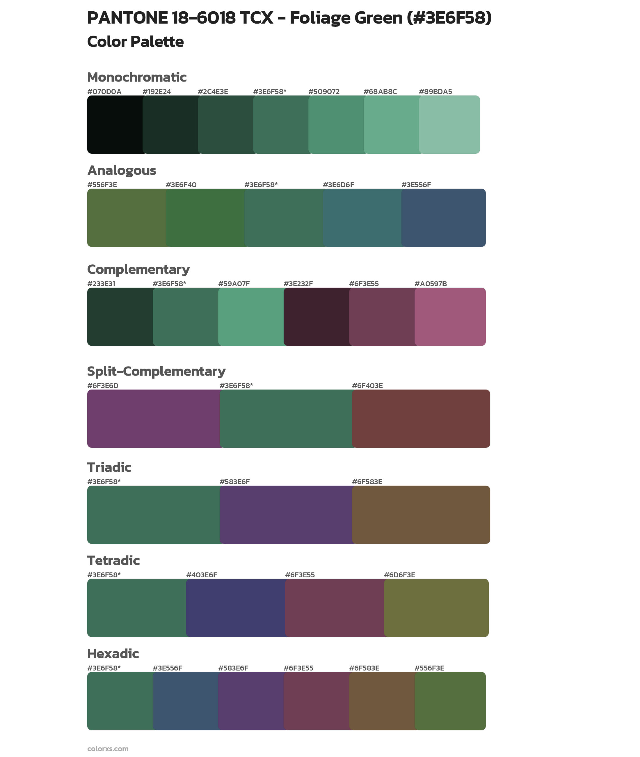 PANTONE 18-6018 TCX - Foliage Green Color Scheme Palettes