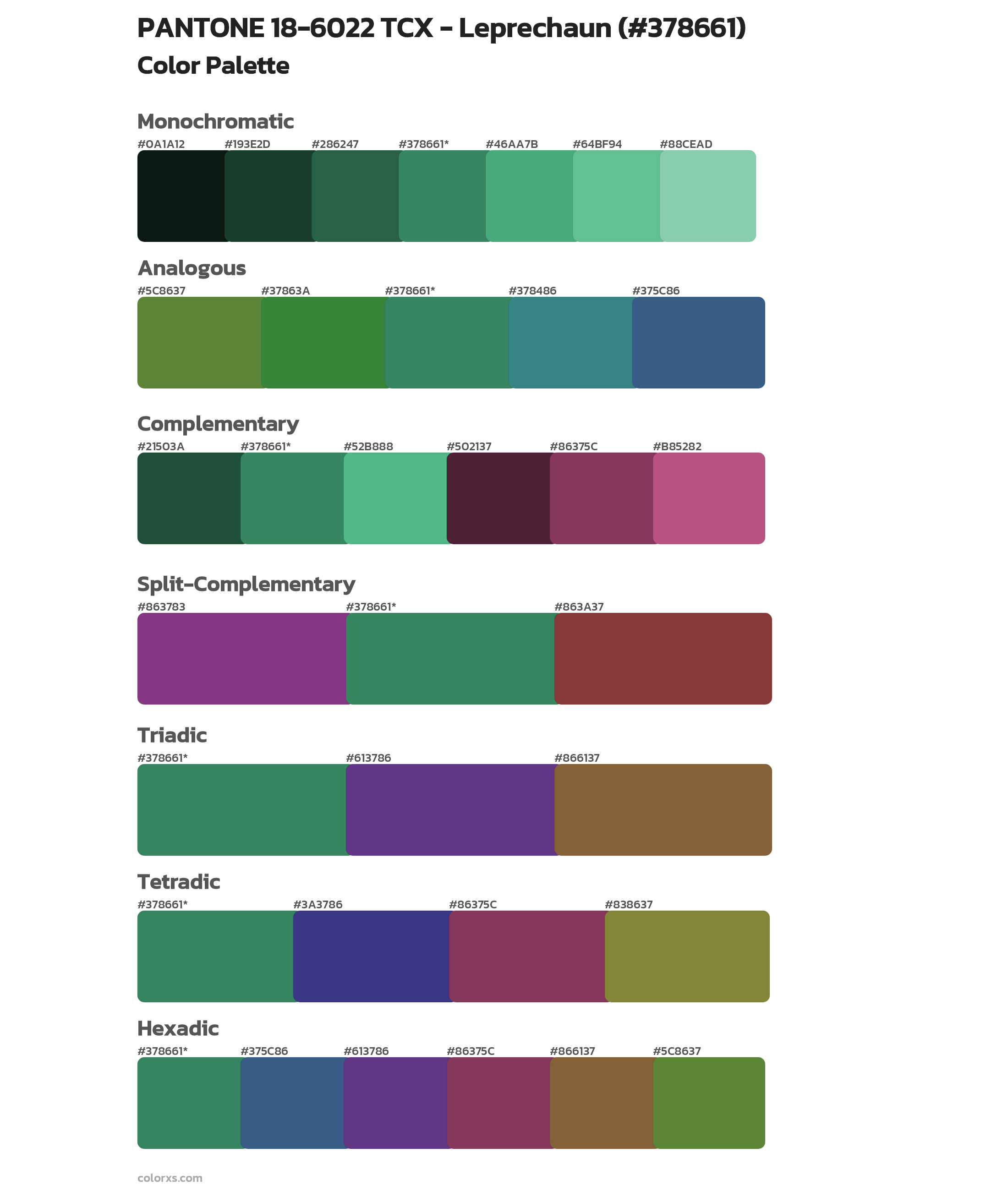 PANTONE 18-6022 TCX - Leprechaun Color Scheme Palettes