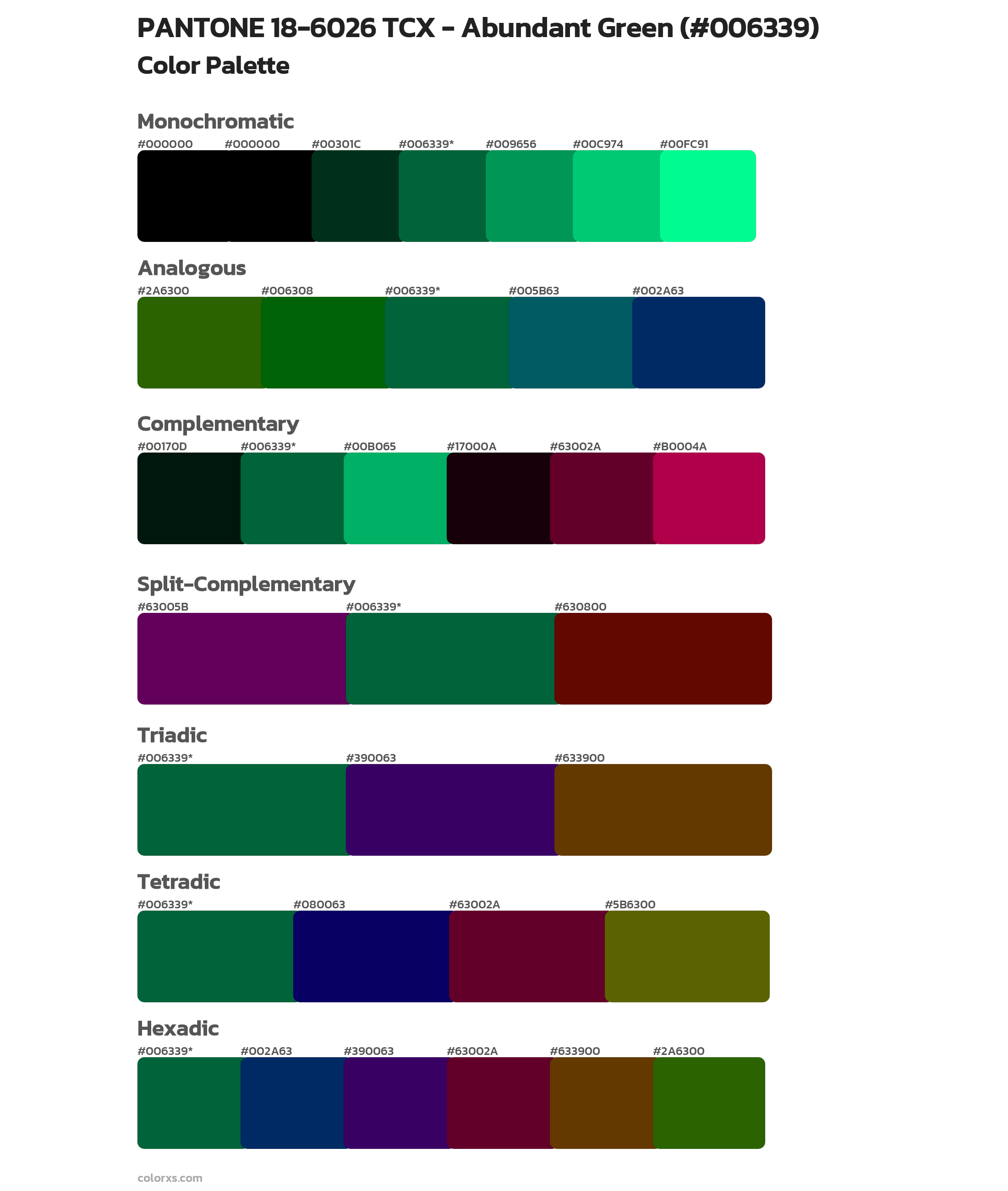 PANTONE 18-6026 TCX - Abundant Green Color Scheme Palettes