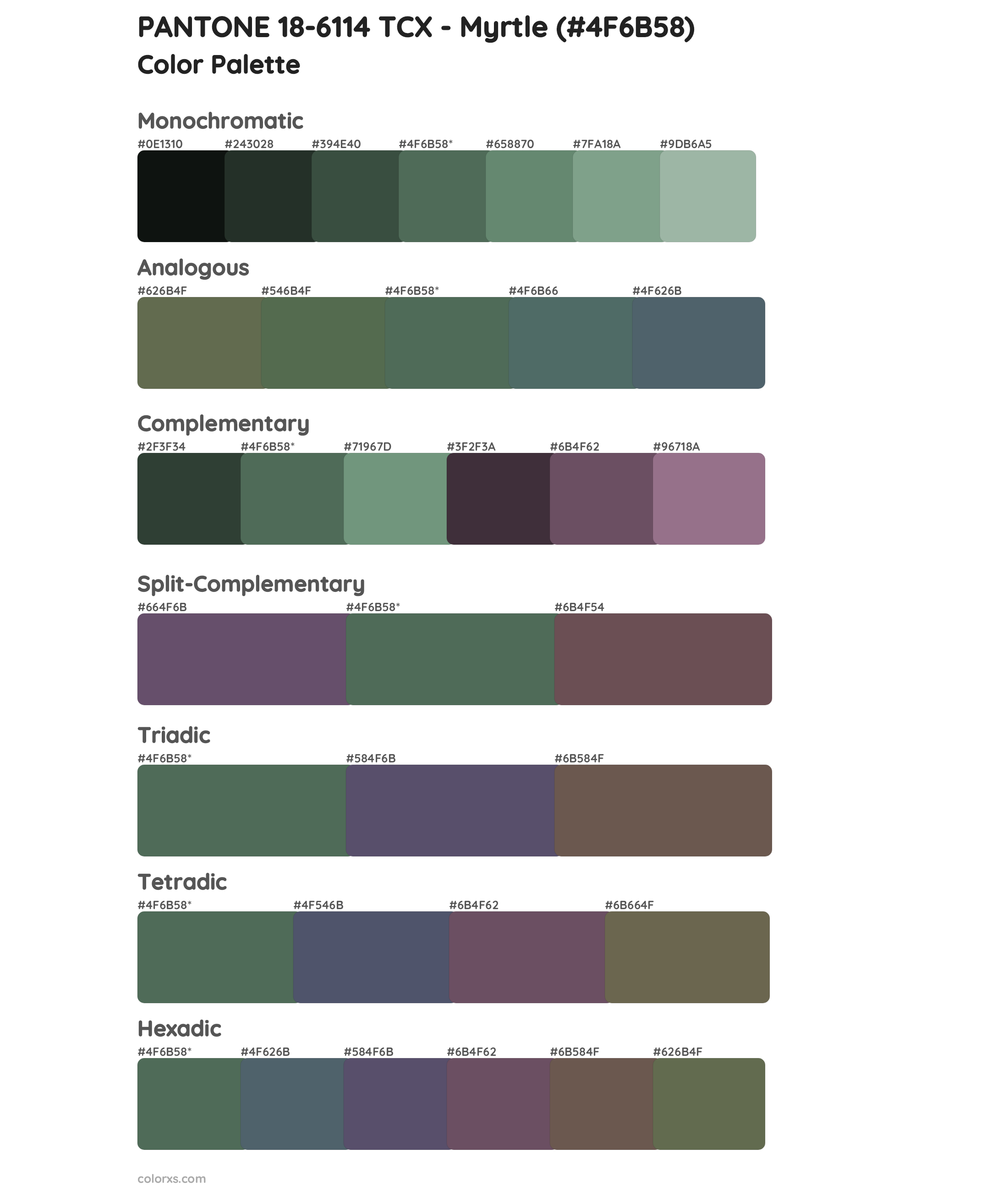 PANTONE 18-6114 TCX - Myrtle Color Scheme Palettes