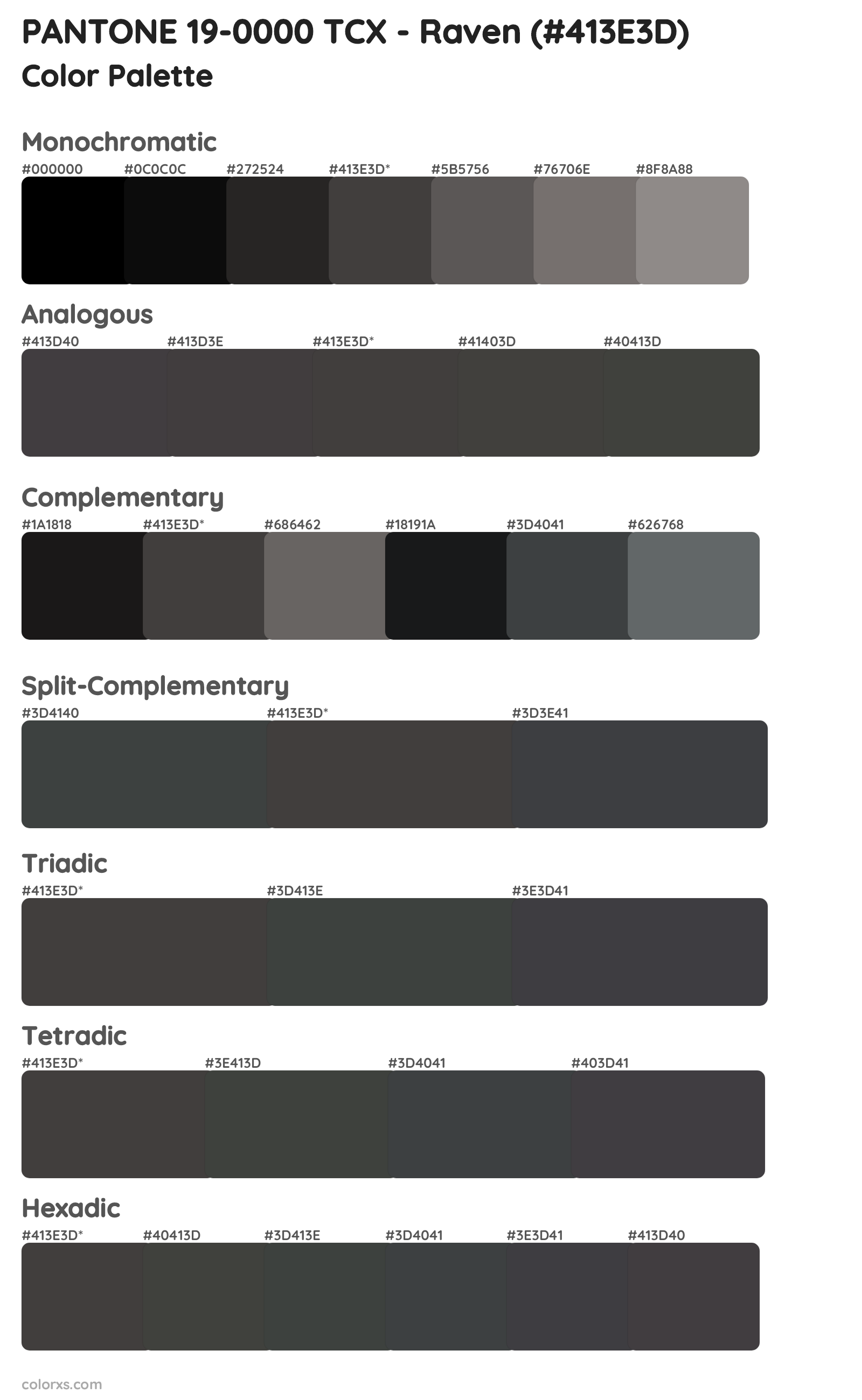 PANTONE 19-0000 TCX - Raven Color Scheme Palettes