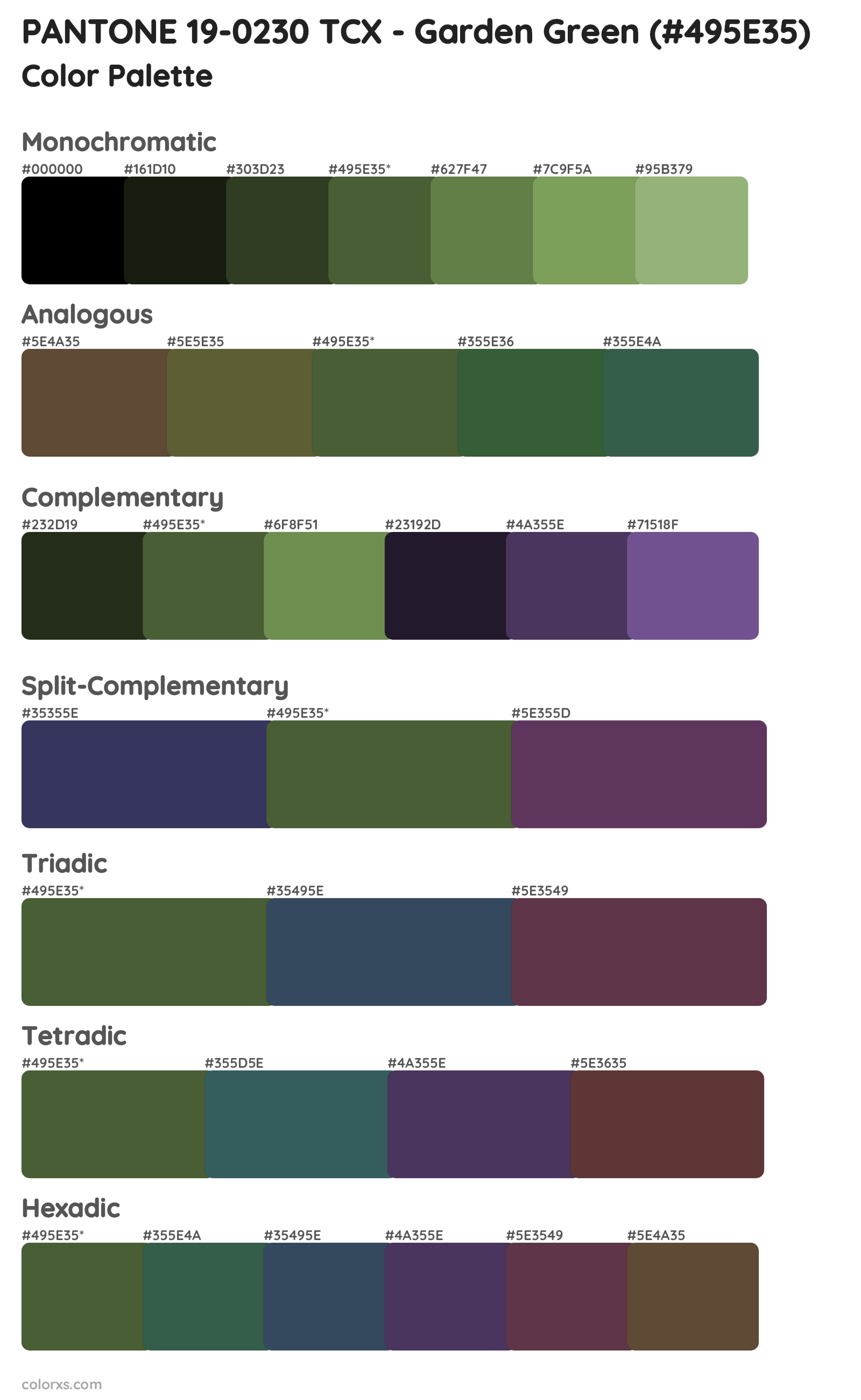 PANTONE 19-0230 TCX - Garden Green Color Scheme Palettes