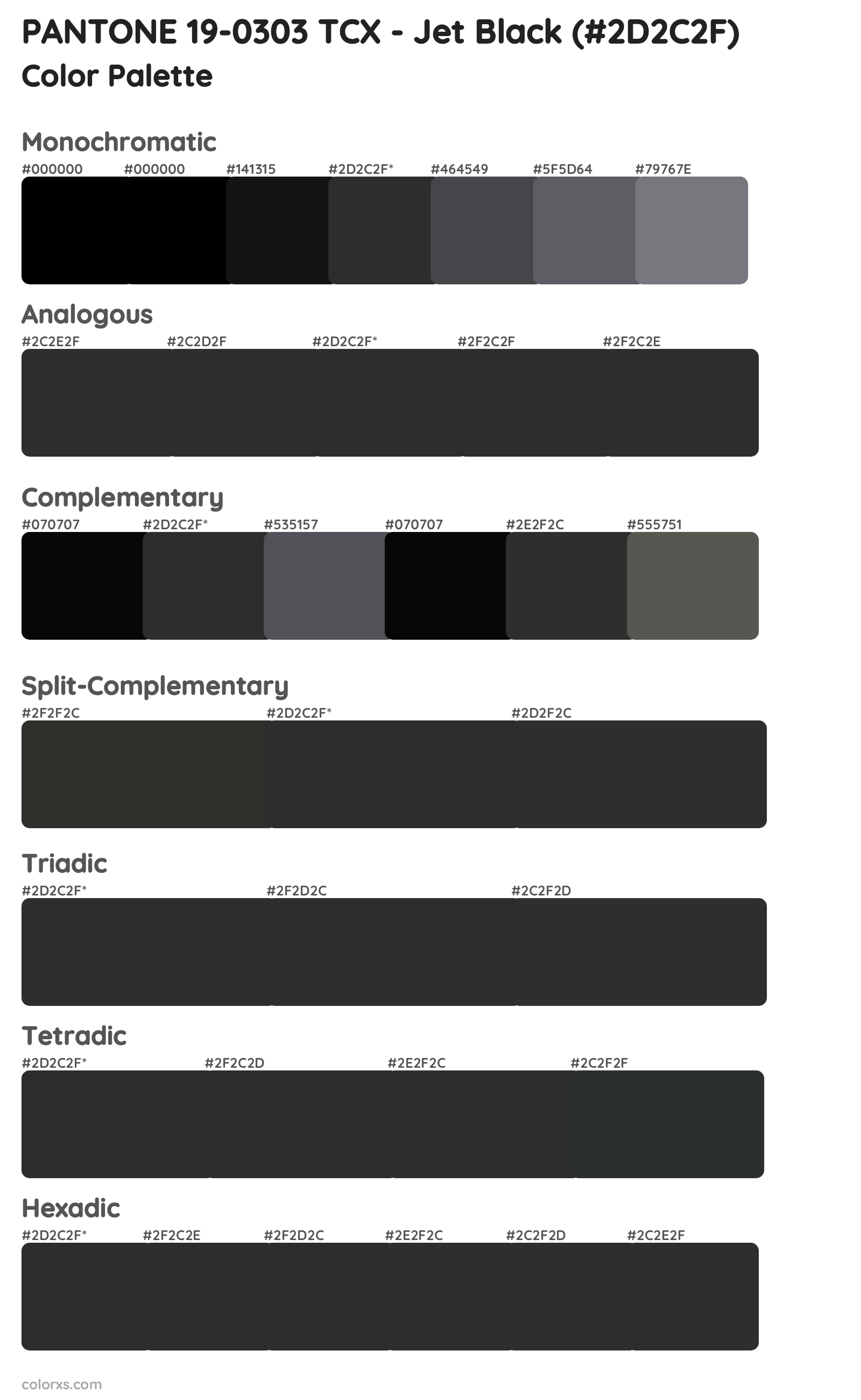 PANTONE 19-0303 TCX - Jet Black Color Scheme Palettes