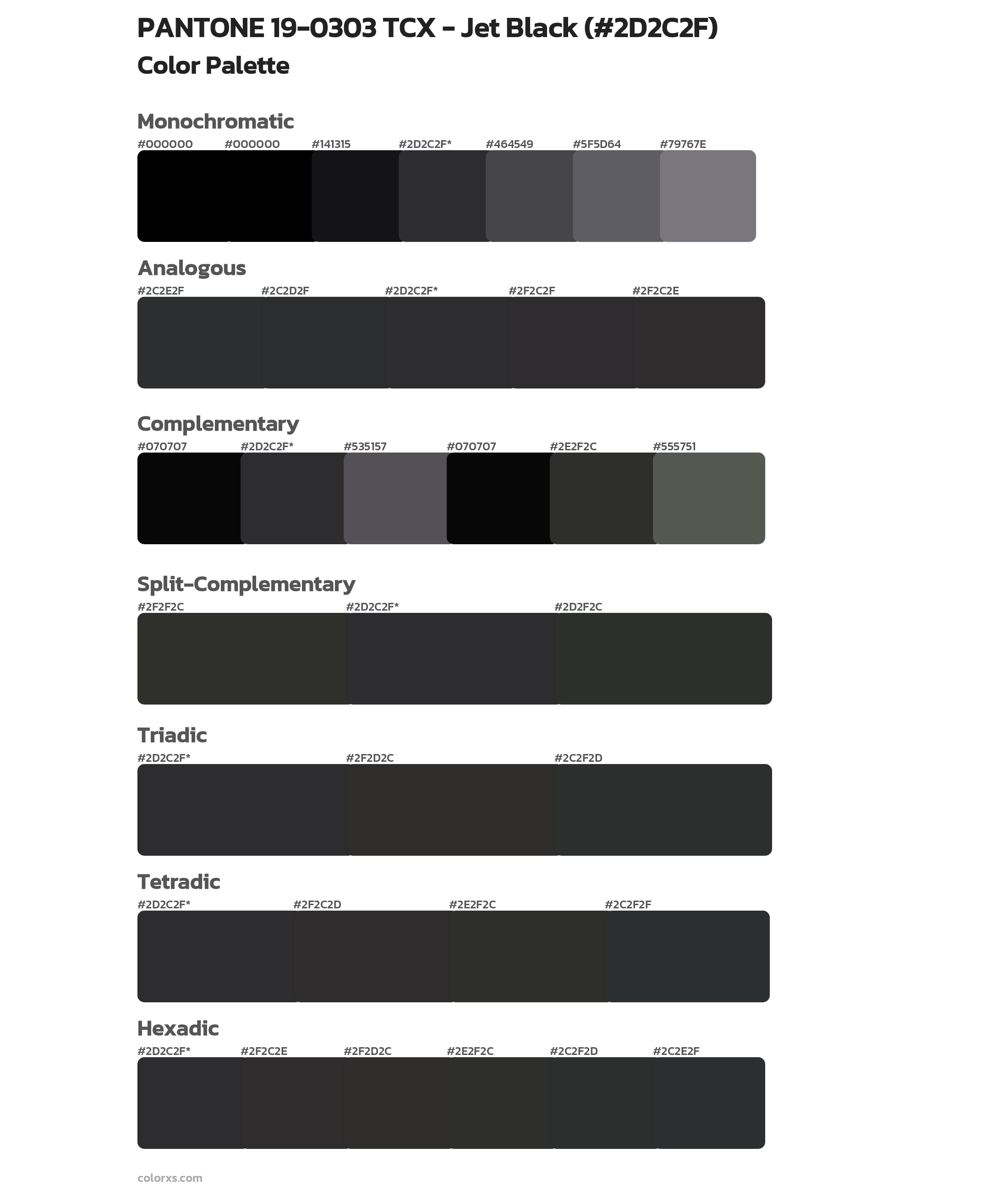 PANTONE 19-0303 TCX - Jet Black Color Scheme Palettes