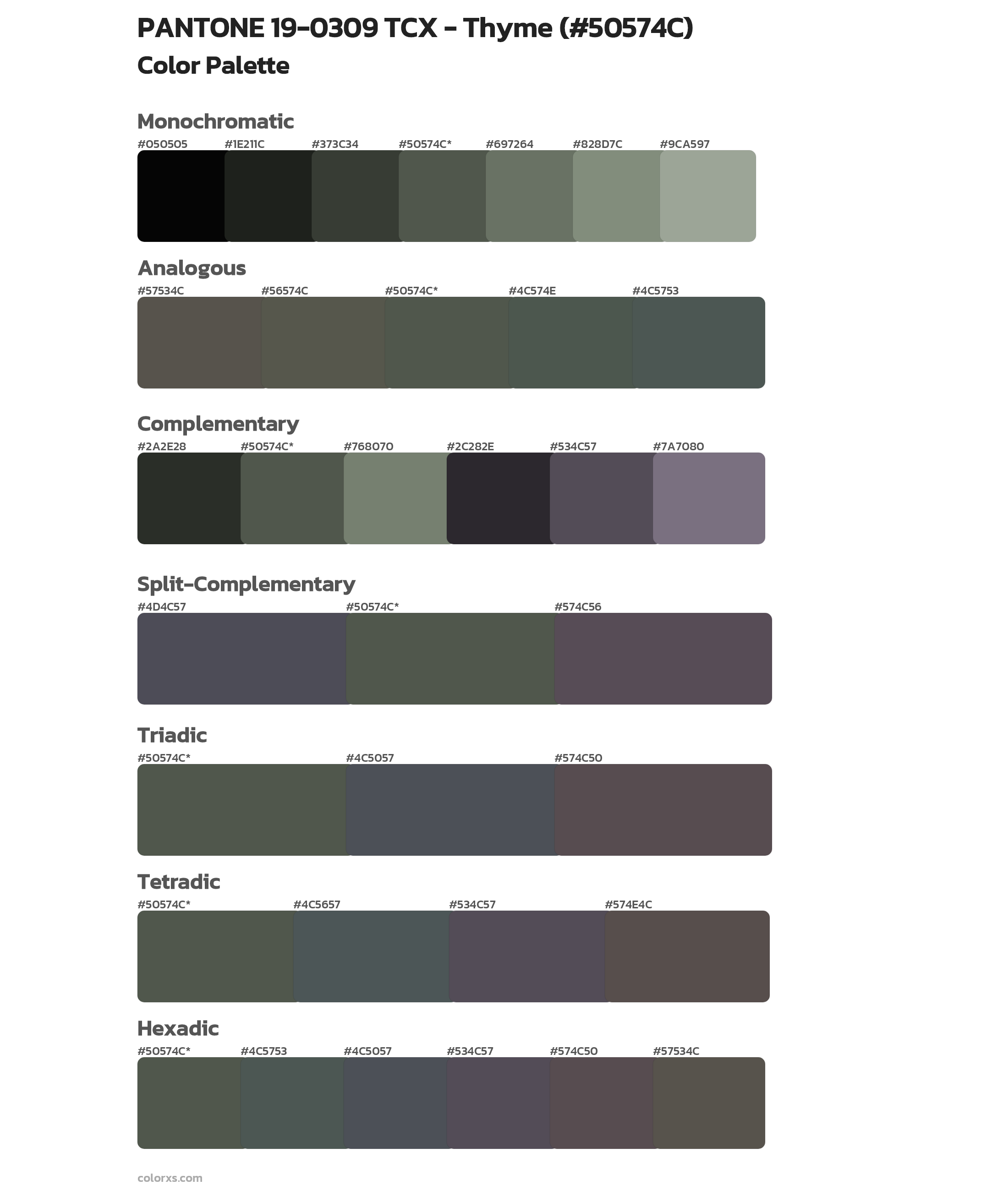 PANTONE 19-0309 TCX - Thyme Color Scheme Palettes