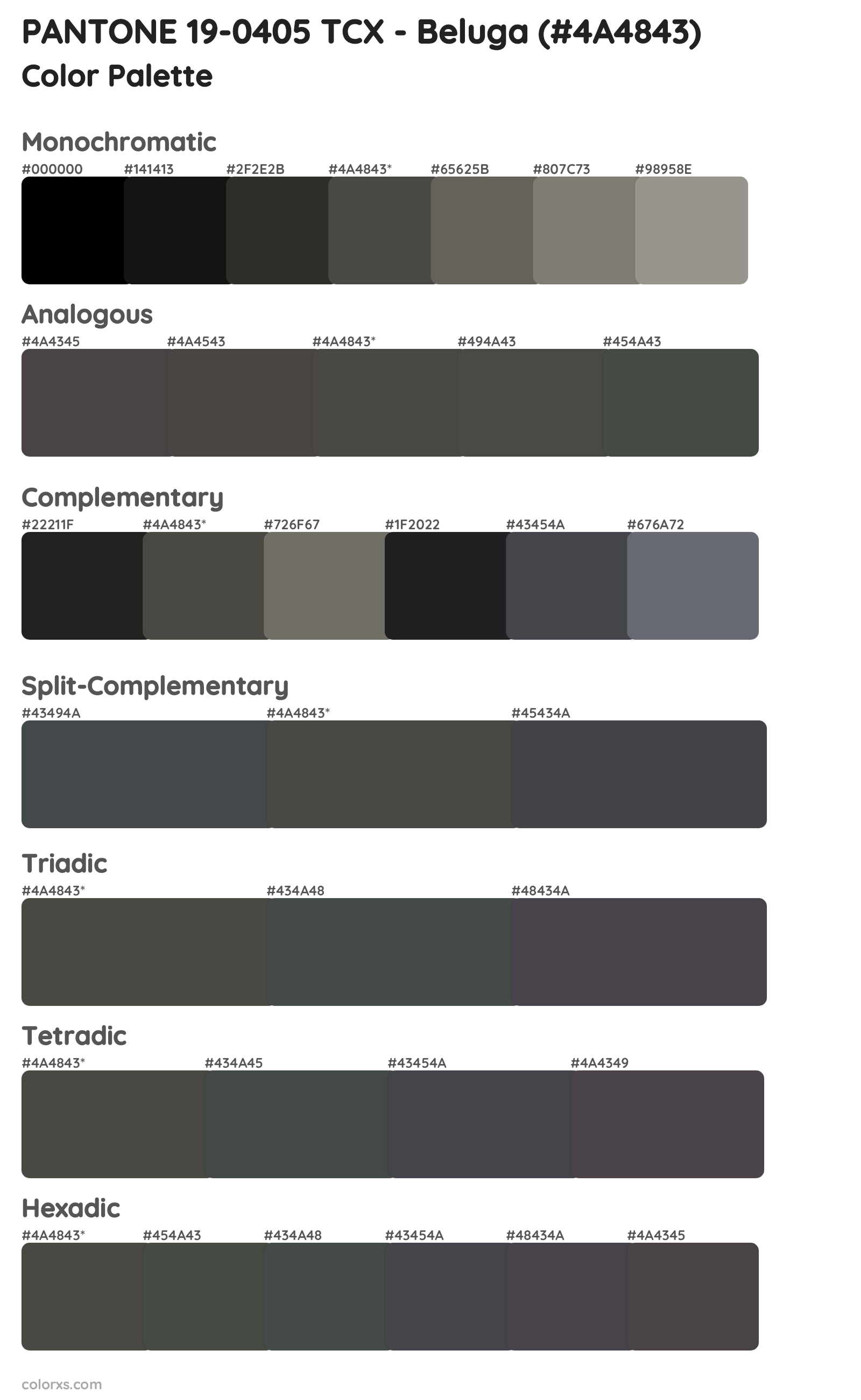 PANTONE 19-0405 TCX - Beluga Color Scheme Palettes