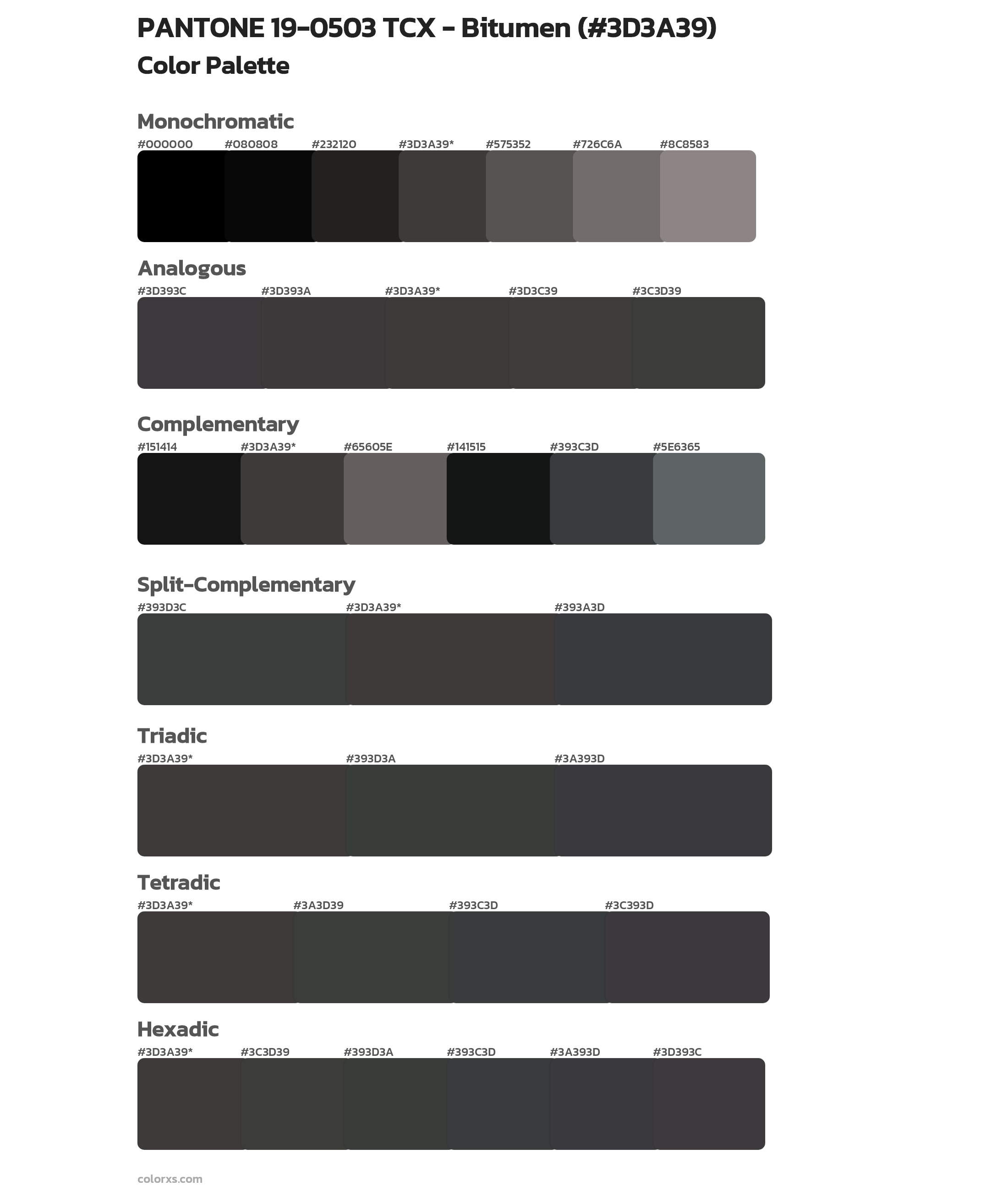 PANTONE 19-0503 TCX - Bitumen Color Scheme Palettes