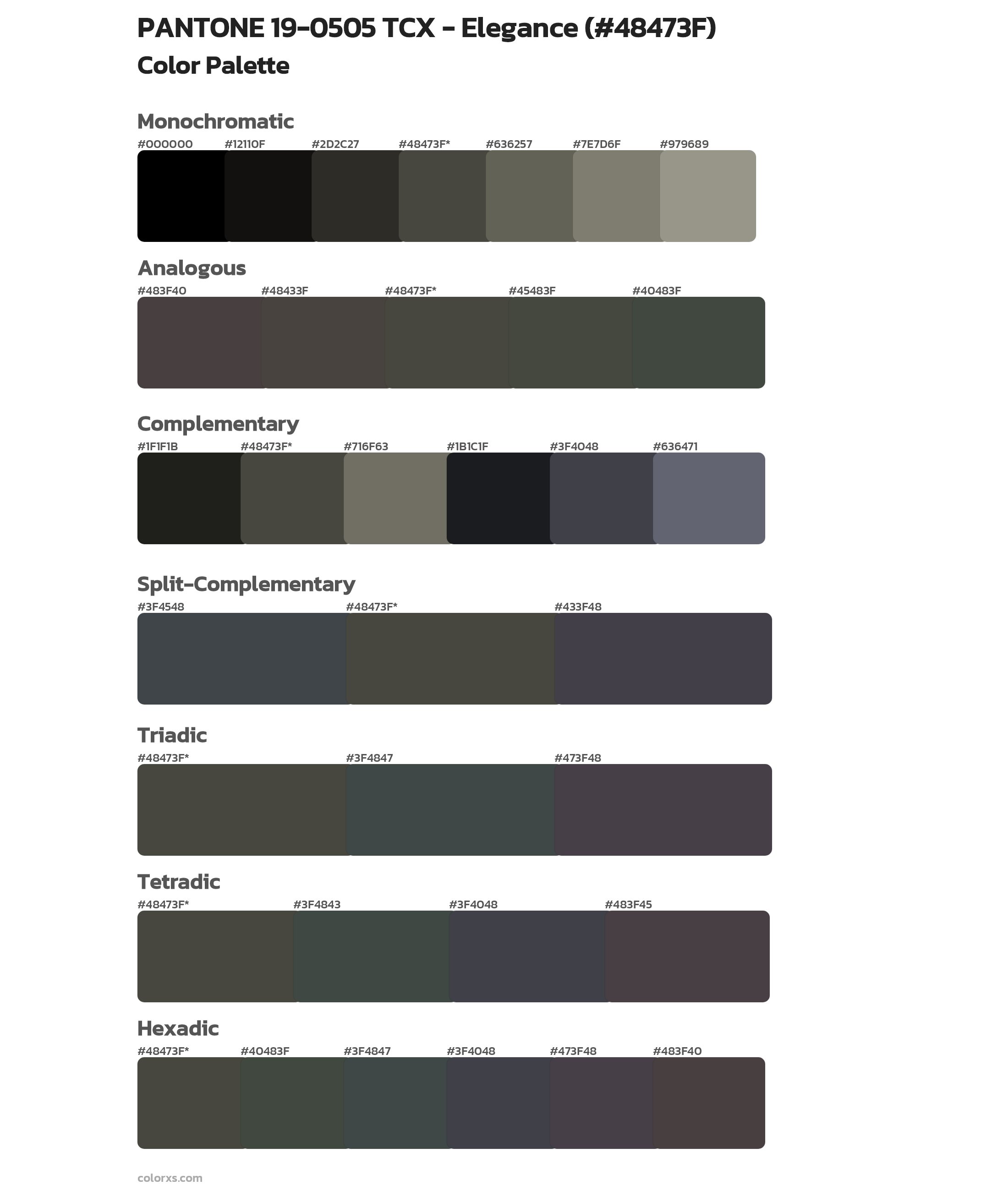 PANTONE 19-0505 TCX - Elegance Color Scheme Palettes