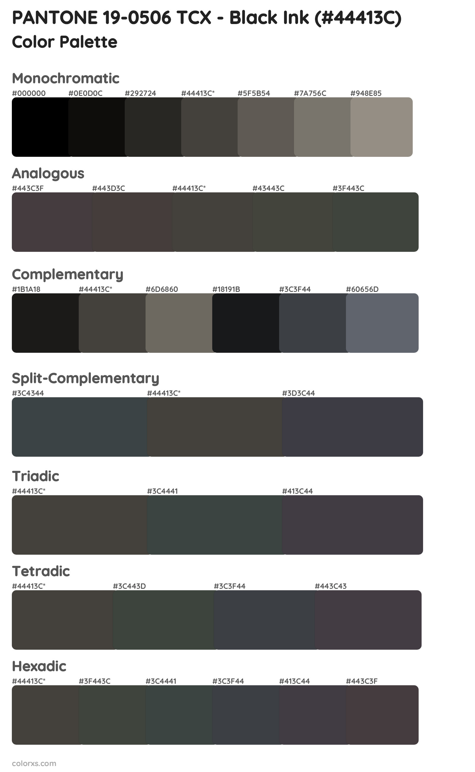 PANTONE 19-0506 TCX - Black Ink Color Scheme Palettes