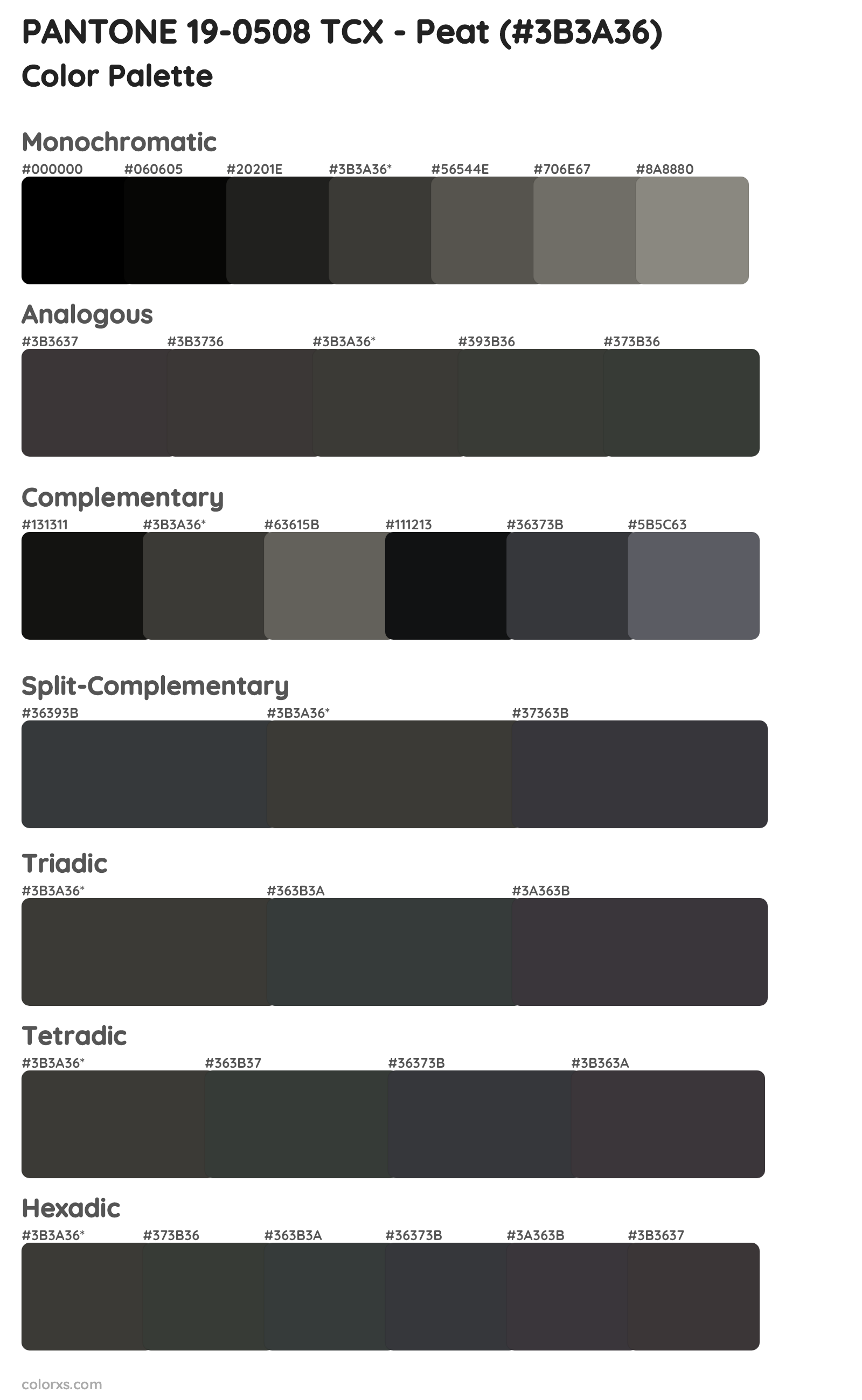 PANTONE 19-0508 TCX - Peat Color Scheme Palettes