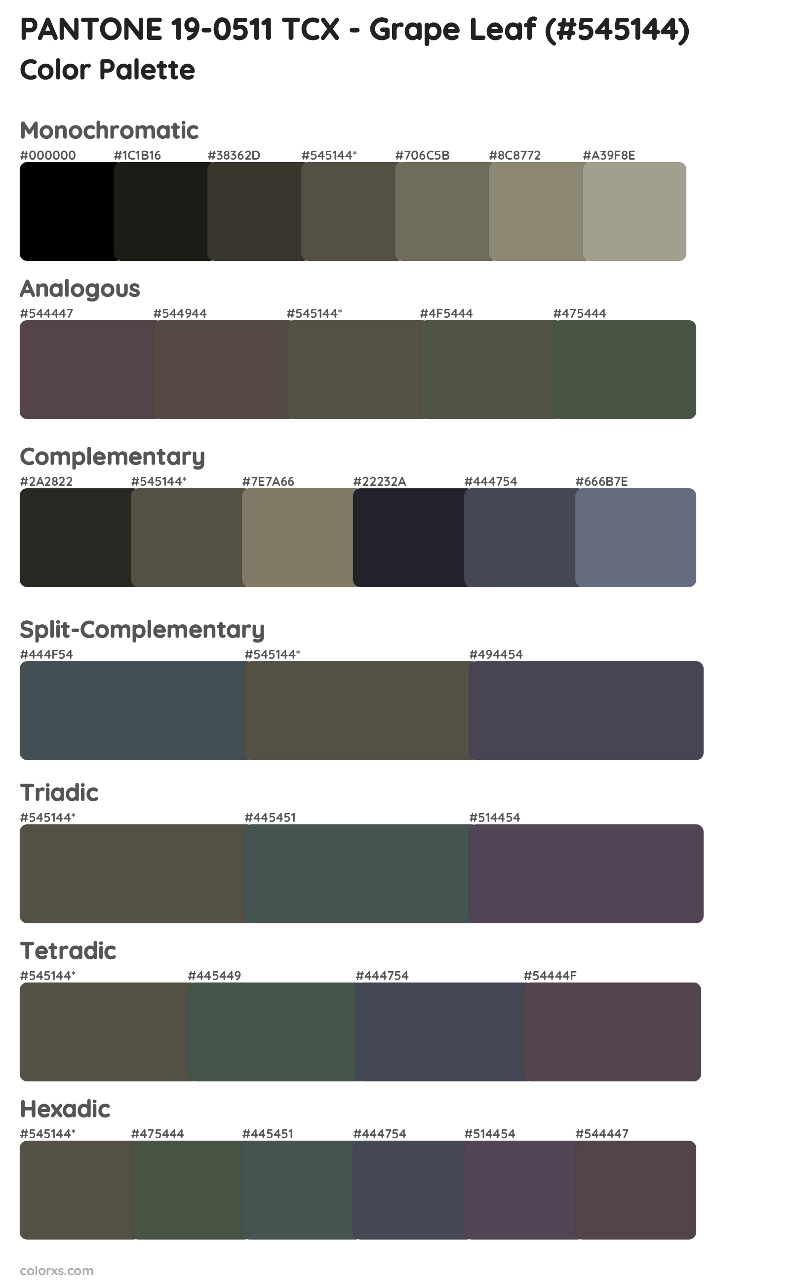 PANTONE 19-0511 TCX - Grape Leaf Color Scheme Palettes