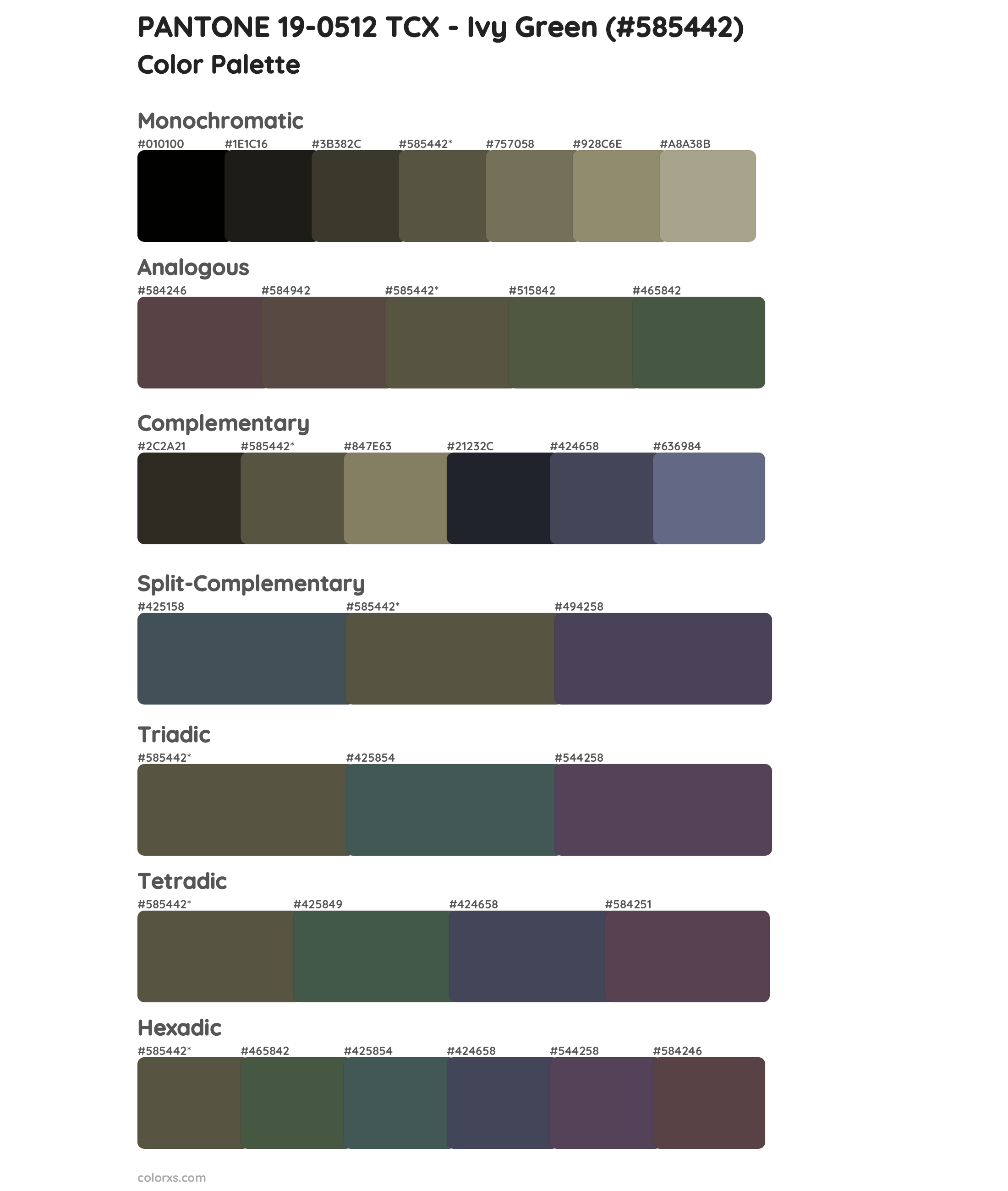 PANTONE 19-0512 TCX - Ivy Green Color Scheme Palettes