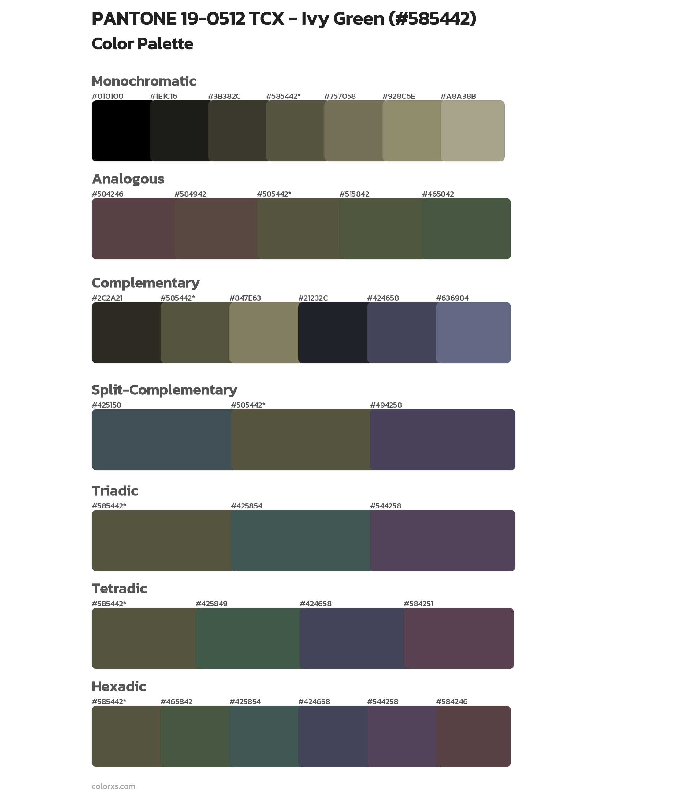 PANTONE 19-0512 TCX - Ivy Green Color Scheme Palettes