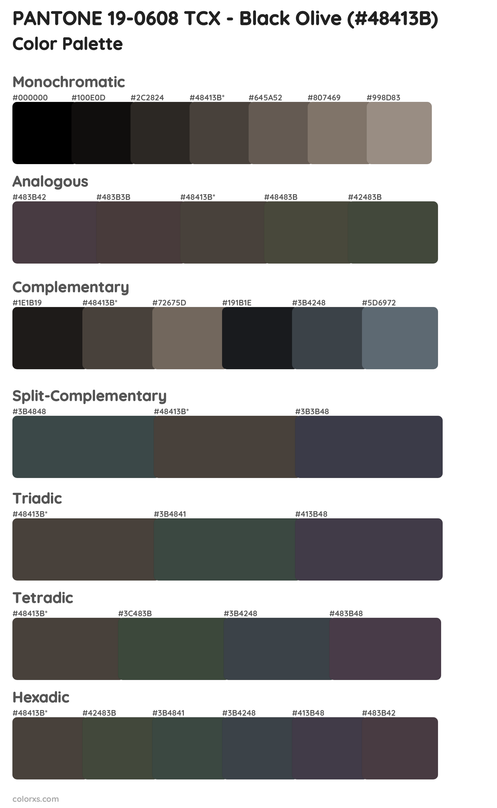 PANTONE 19-0608 TCX - Black Olive Color Scheme Palettes
