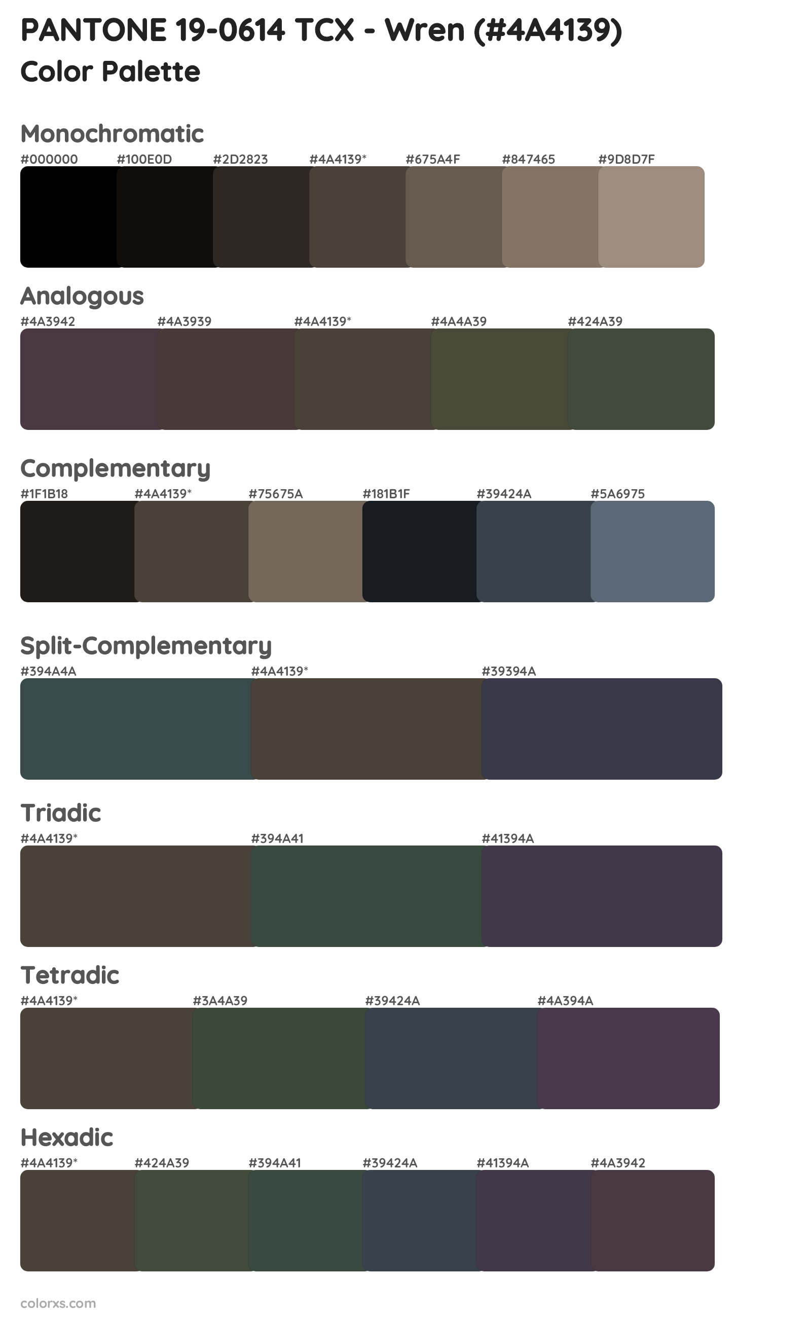 PANTONE 19-0614 TCX - Wren Color Scheme Palettes
