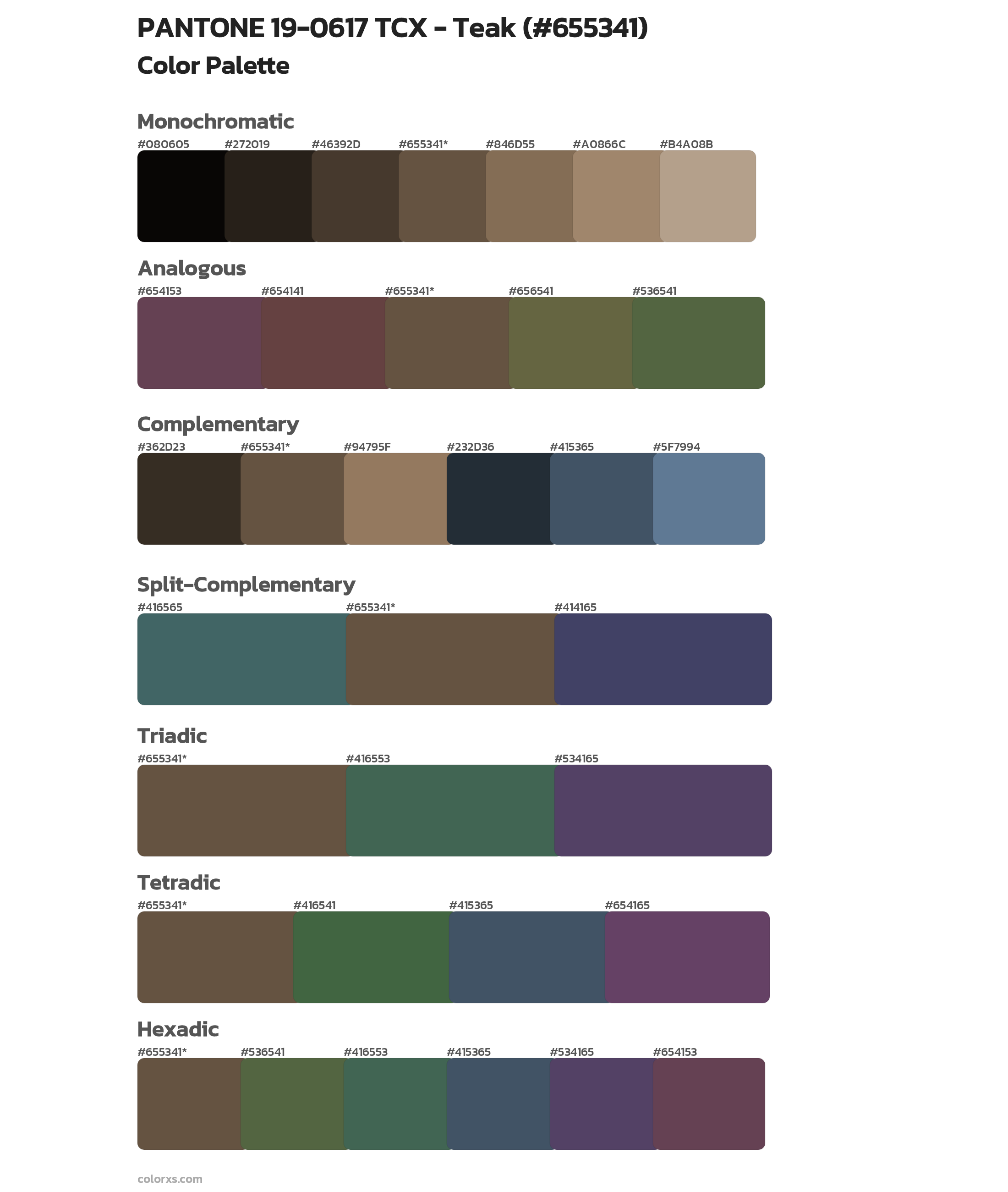 PANTONE 19-0617 TCX - Teak Color Scheme Palettes