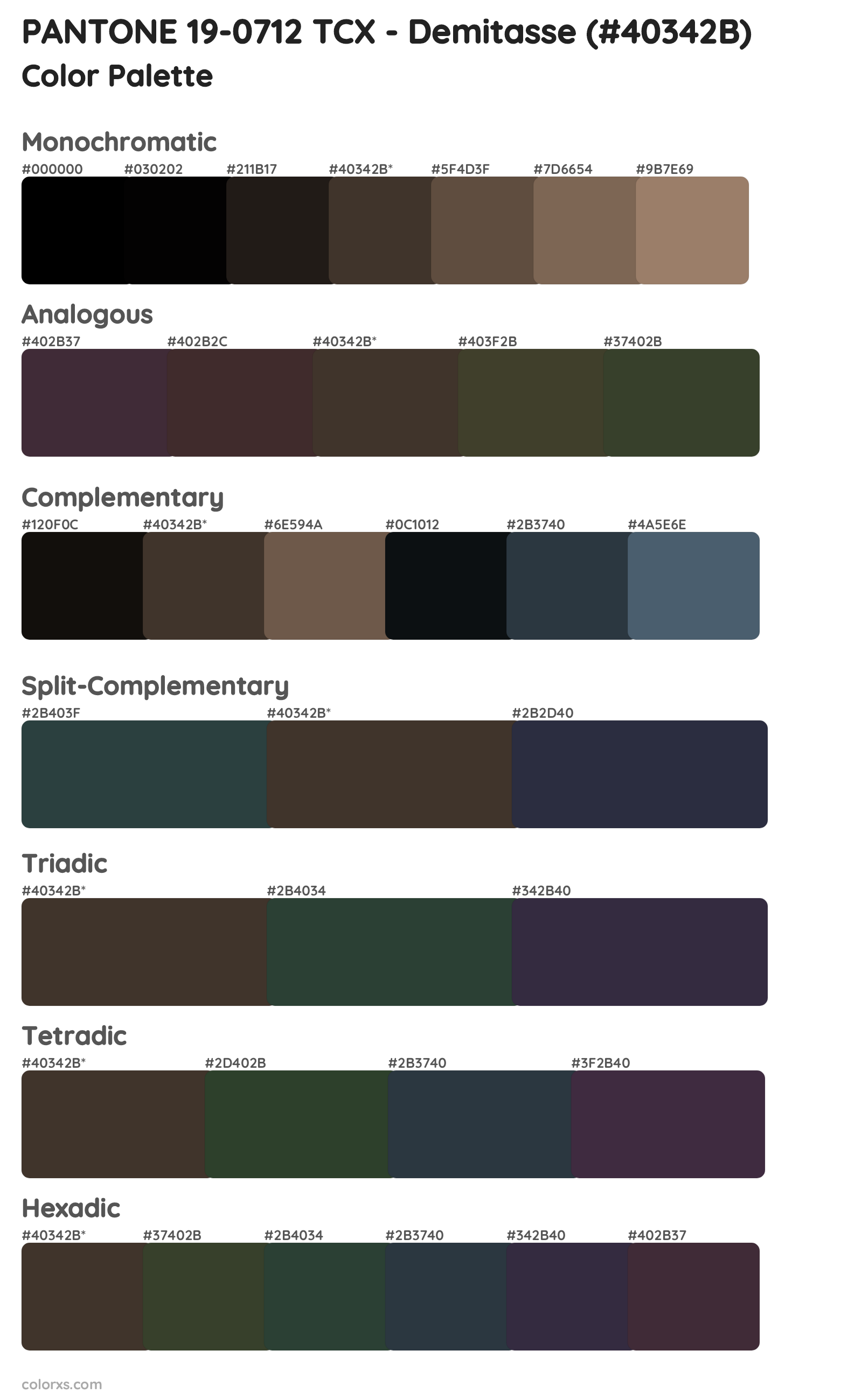 PANTONE 19-0712 TCX - Demitasse Color Scheme Palettes
