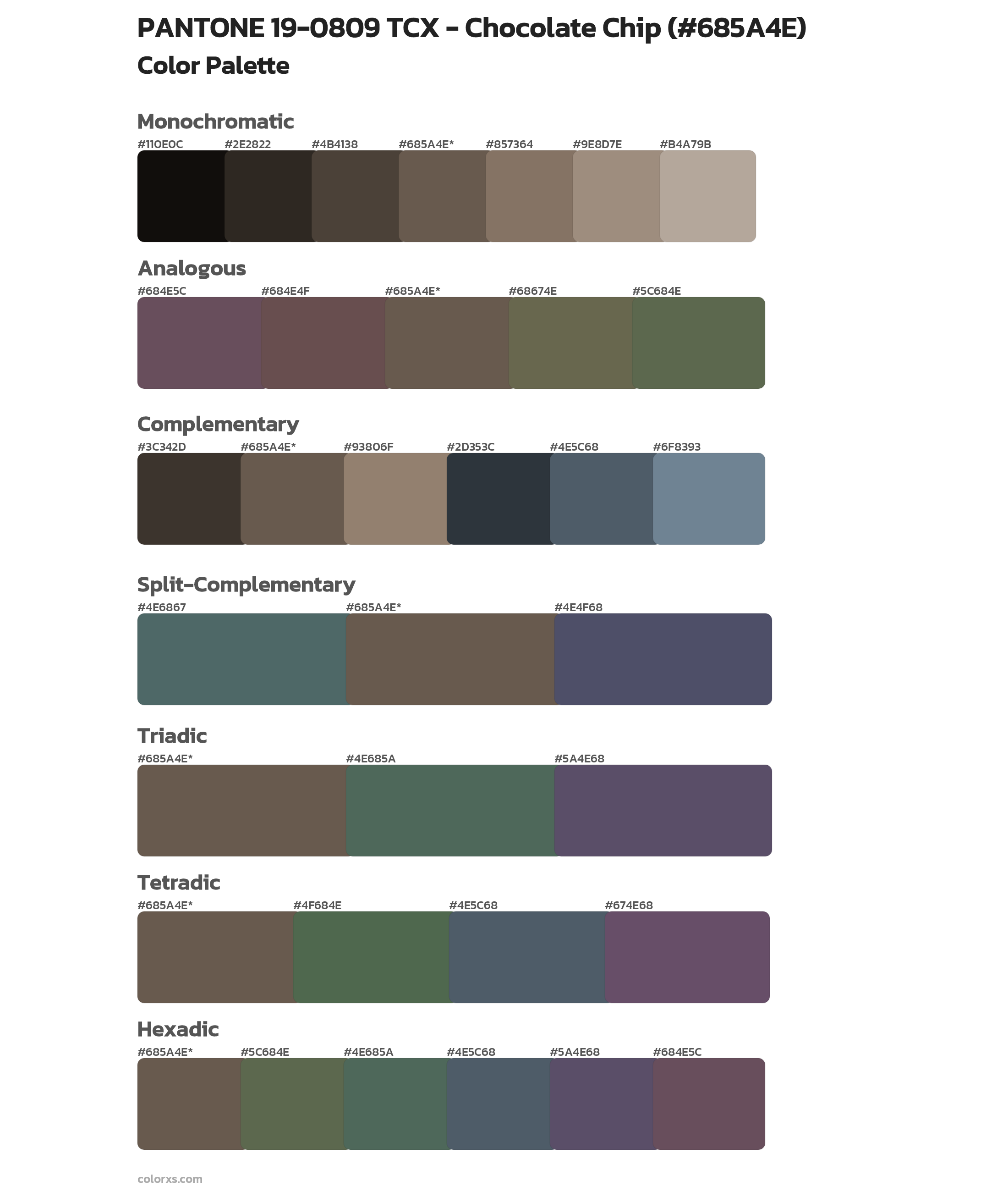 PANTONE 19-0809 TCX - Chocolate Chip Color Scheme Palettes