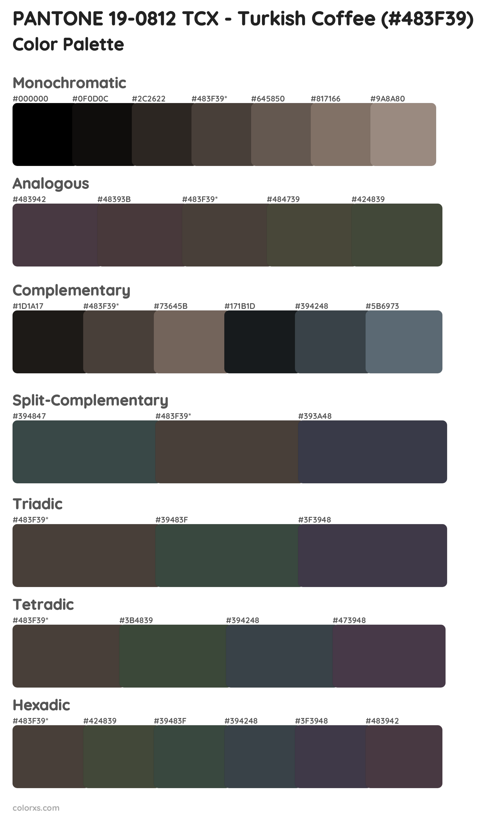PANTONE 19-0812 TCX - Turkish Coffee Color Scheme Palettes