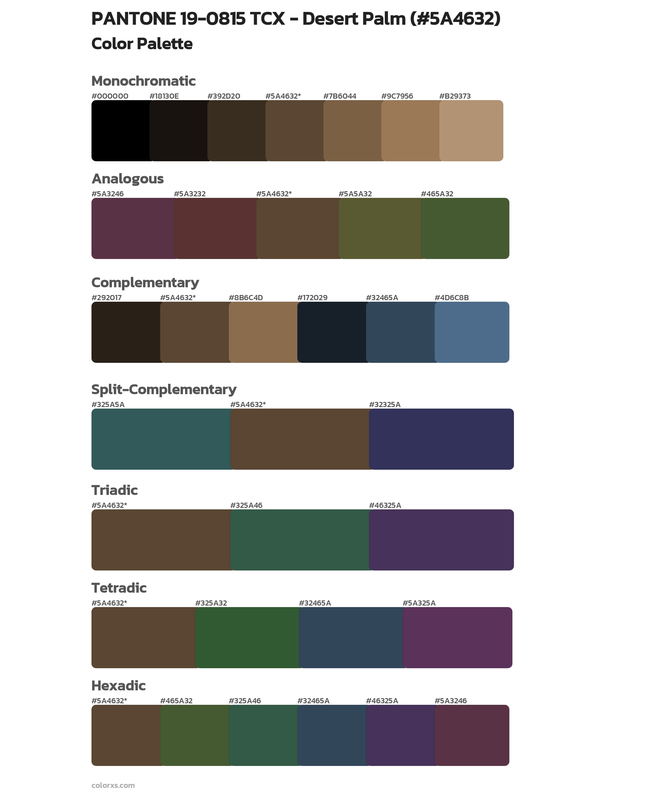 PANTONE 19-0815 TCX - Desert Palm Color Scheme Palettes