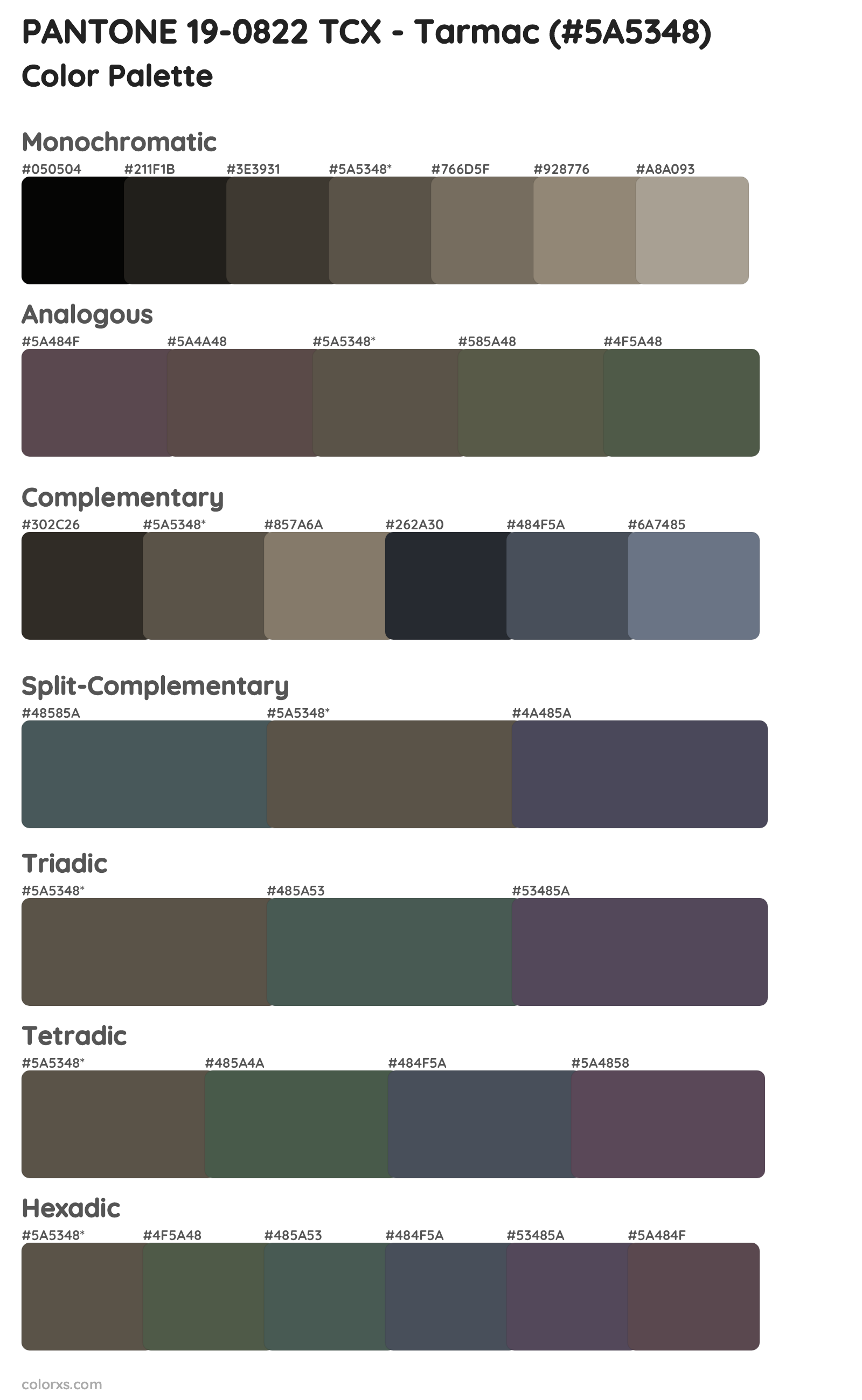 PANTONE 19-0822 TCX - Tarmac Color Scheme Palettes