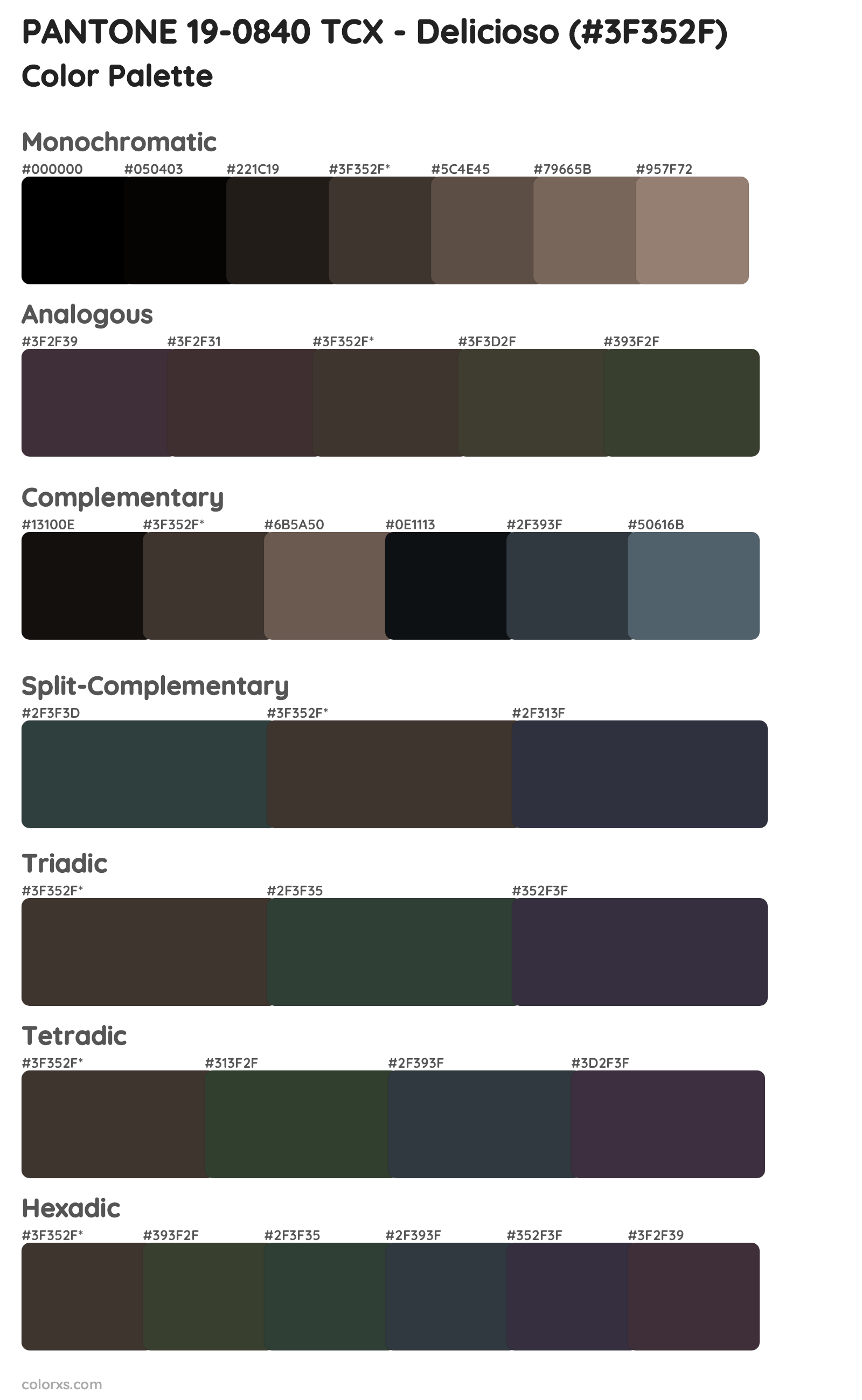 PANTONE 19-0840 TCX - Delicioso Color Scheme Palettes