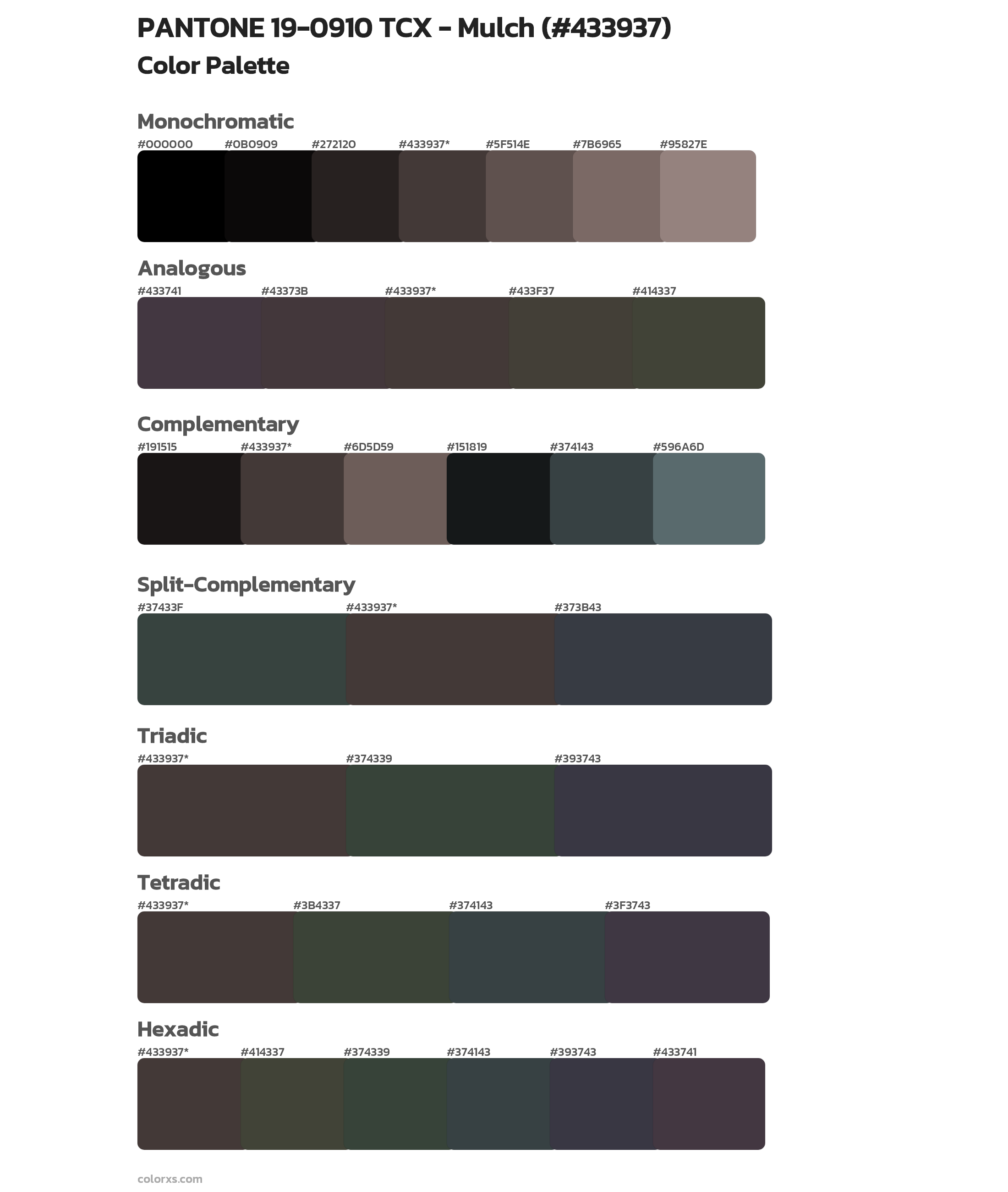 PANTONE 19-0910 TCX - Mulch Color Scheme Palettes